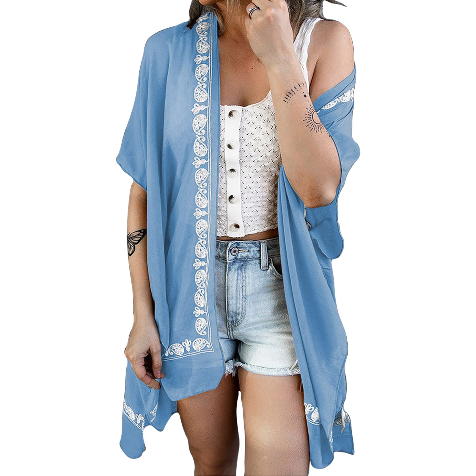 Lightweight Women's Summer Kimono Cardigan - Boho Chiffon Beach Cover Up Top for Women - Perfect for Beach, Pool, Vacation & Casual Outfits