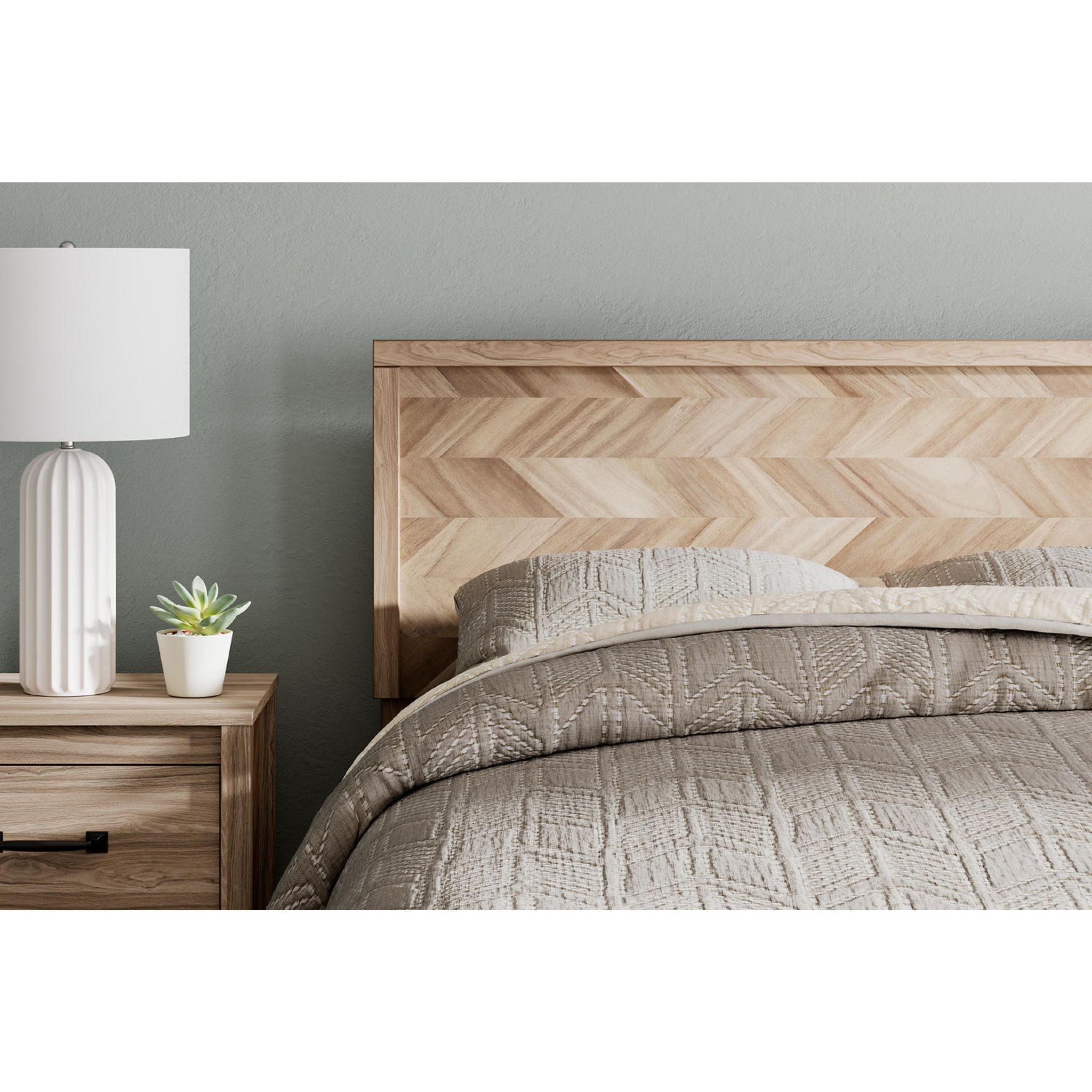 Battelle Queen Platform Bed Frame with Headboard - Tan Brown Wooden Bed Frame for Bedroom, Modern Minimalist Design, Sturdy & Noise-Free, Perfect for Small Spaces & Guest Rooms