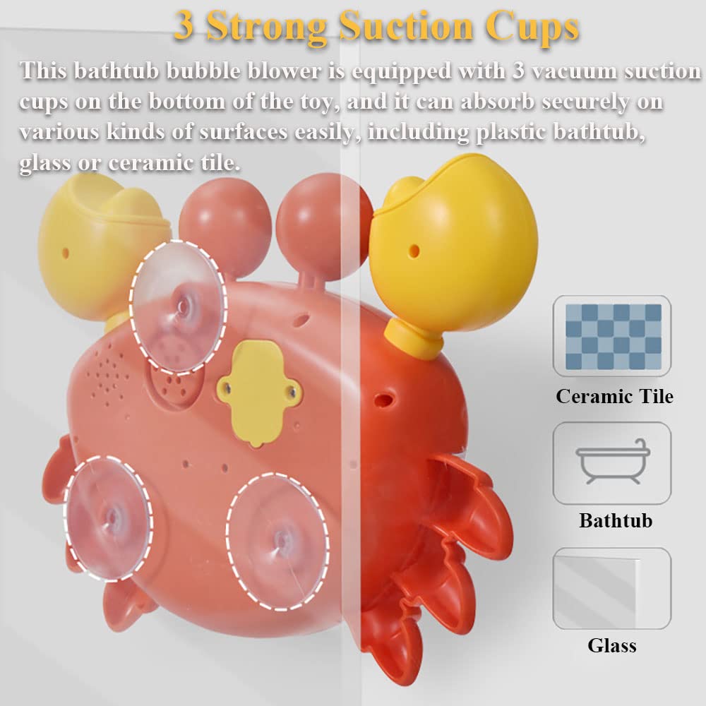 Electric Crab Bubble Maker for Bath Time - Kids Bathtub Bubble Machine with Music & Suction Cups, Fun Cartoon Bubble Blower Toy for Toddlers (Red) - Perfect for Sensory Play, Baby Bath Time & Pool Parties