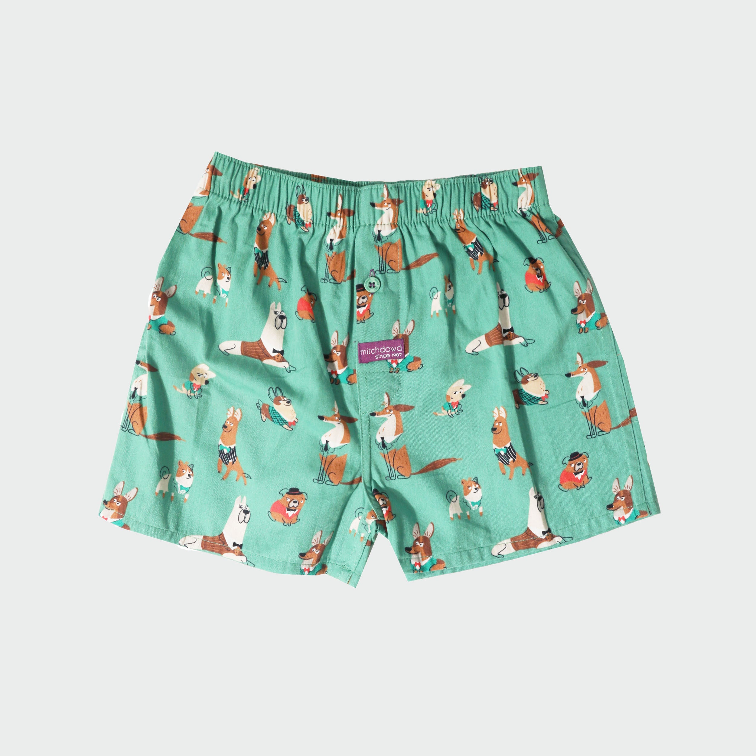 Boys' Dog Print Cotton Boxer Shorts - Green - Soft & Comfortable Underwear for Kids - Perfect for Playtime, Sleepwear & Everyday Wear