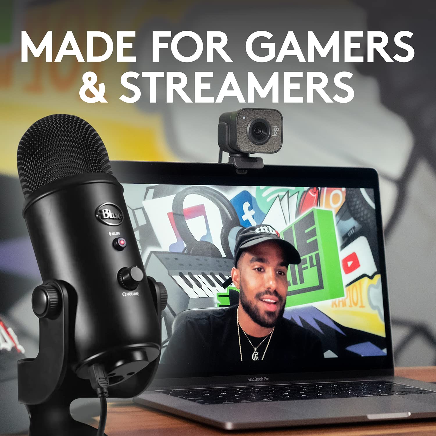 Blue Yeti Professional USB Microphone & Logitech StreamCam Webcam Bundle - Premium Streaming Kit for Podcasting, Gaming & YouTube Content Creation