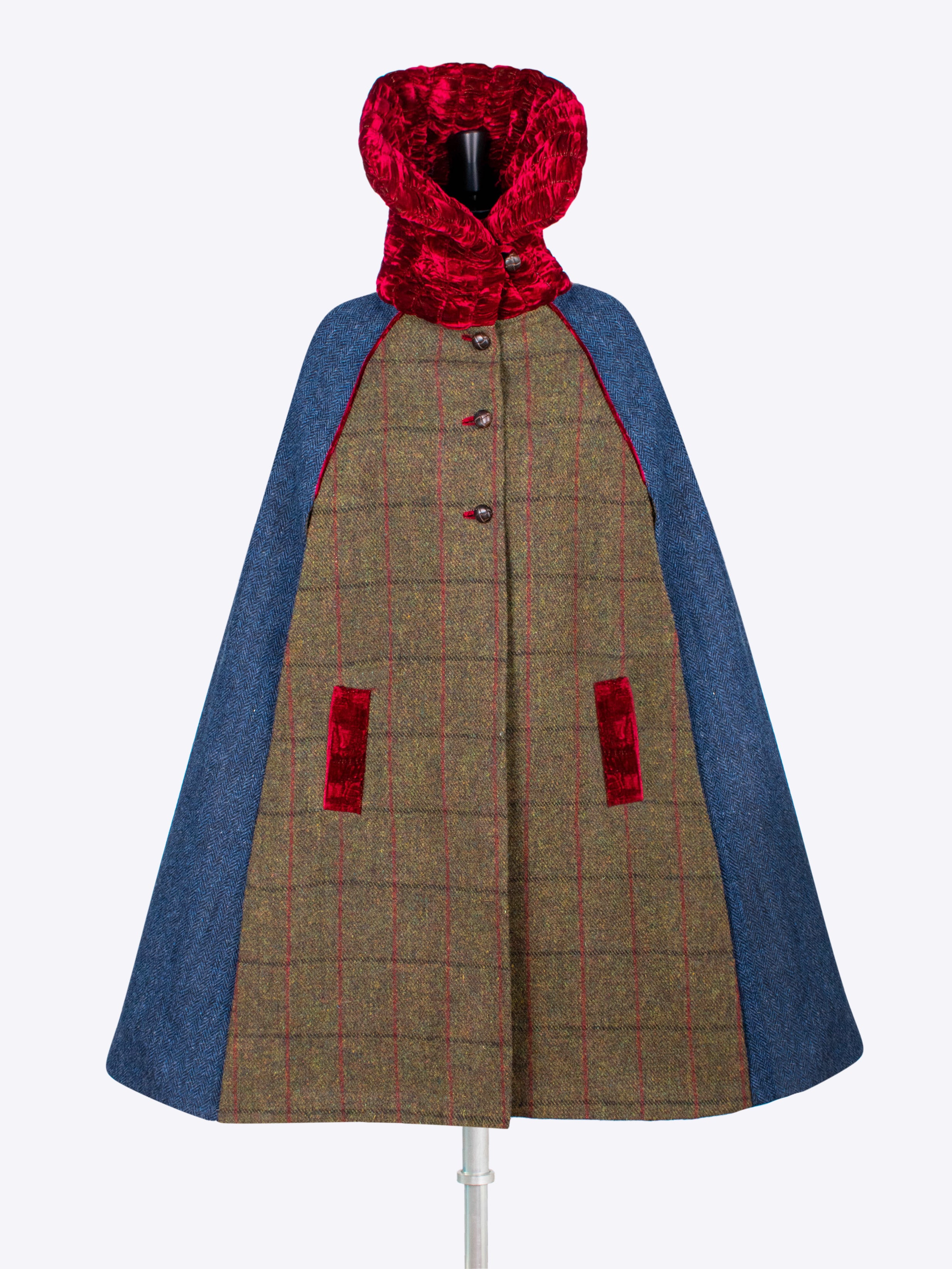 20s Style Collar Cape for Women - Vintage Green, Navy & Red Shawl - Perfect for Cosplay, Halloween, and Themed Parties