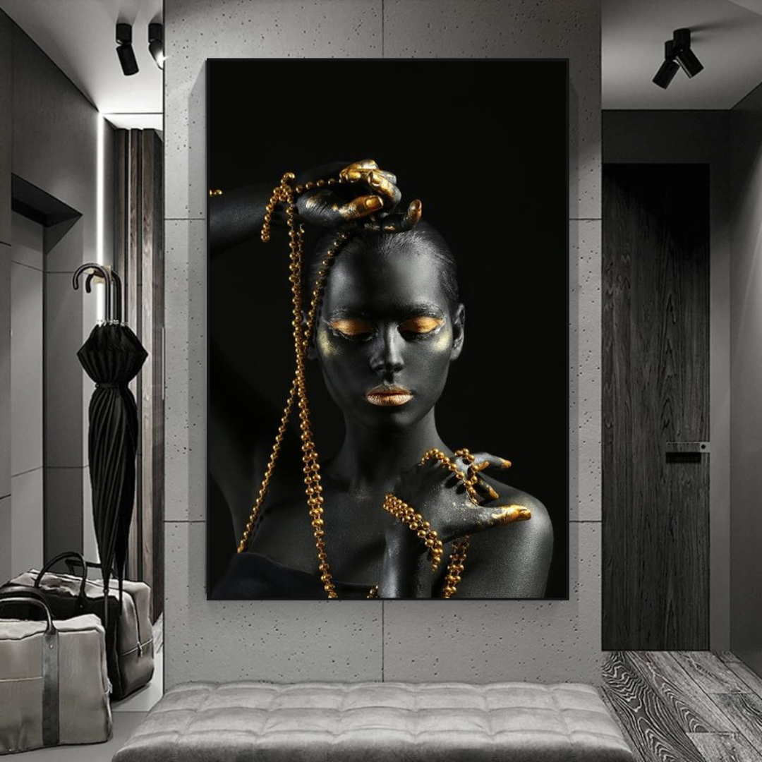 Afro Girl Beaded Jewel Canvas Wall Art - Vibrant African American Home Decor for Living Room, Bedroom & Office
