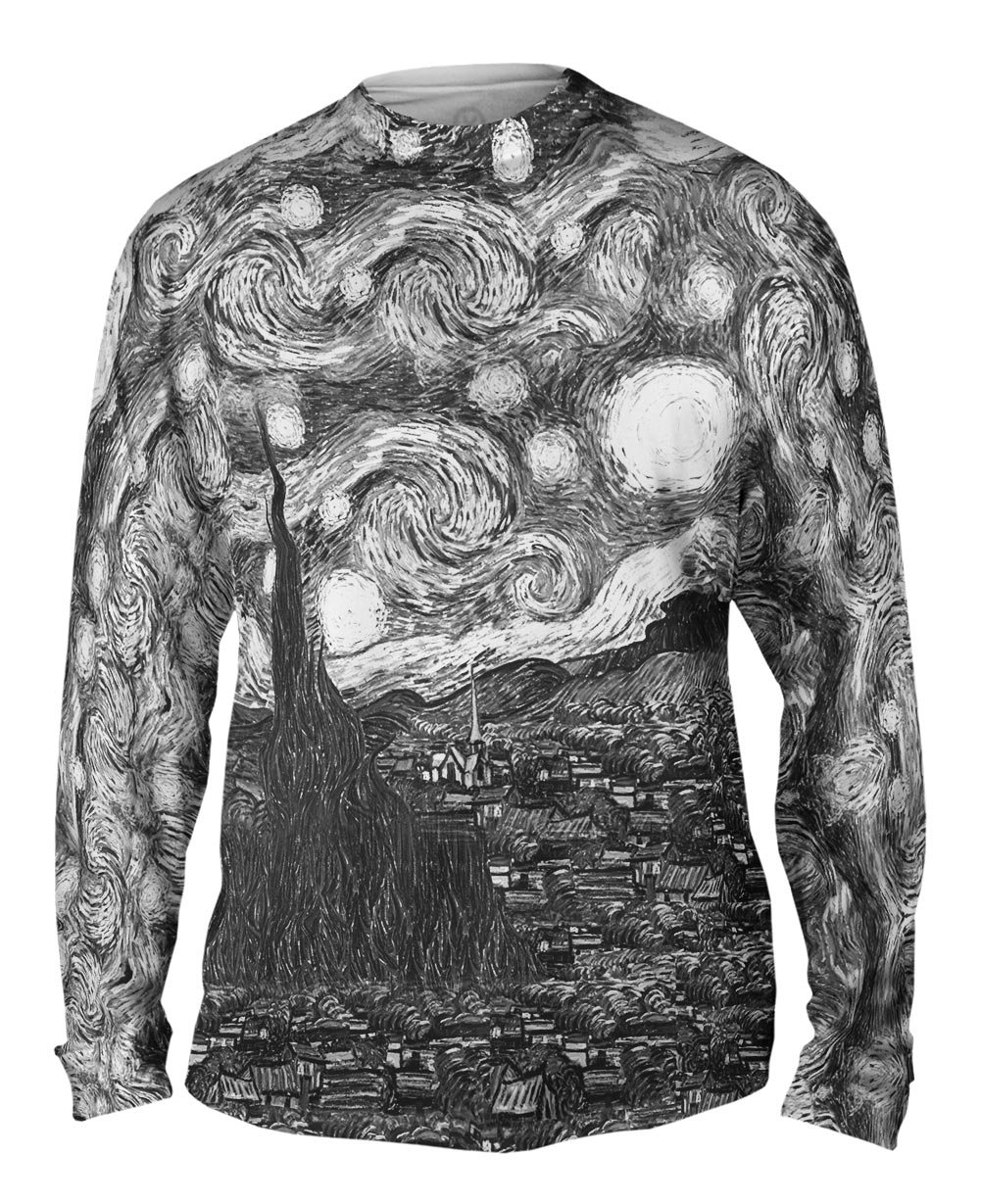 Yizzam Men's Long Sleeve T-Shirt - Van Gogh Starry Night Pop Art Design - Comfortable Cotton Blend for Casual Wear & Art Lovers | Perfect for Everyday Outfits, Gifts & Artistic Expression