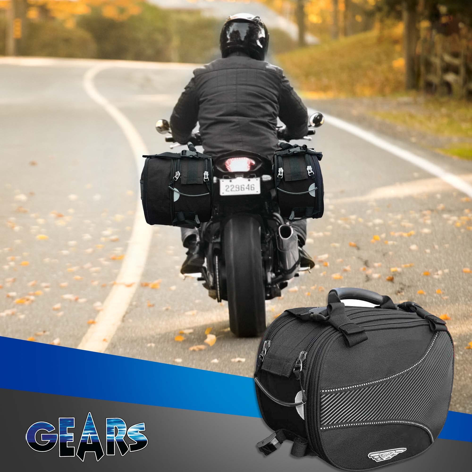 GEARS Voyager Motorcycle Saddlebags - Waterproof Expandable Leather Motorcycle Luggage Bags for Harley, Cruiser & Touring Bikes - Back Seat Storage Accessories (Pair) - Perfect for Long Rides, Road Trips & Daily Commuting