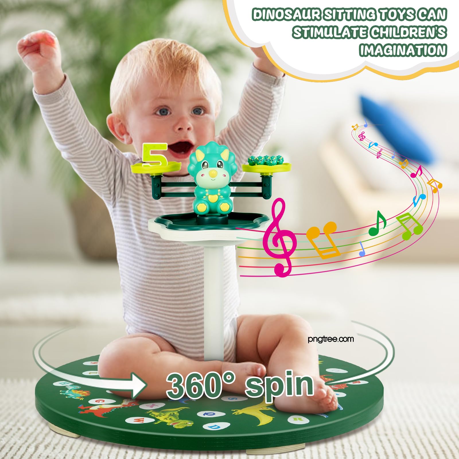 360° Wooden Spinner Seat with Music - Sensory Sit & Spin Toy for Toddlers Age 2-5, Fun Developmental Toy for Boys & Girls - Perfect for Indoor Play, Birthday Gifts and Sensory Integration Activities