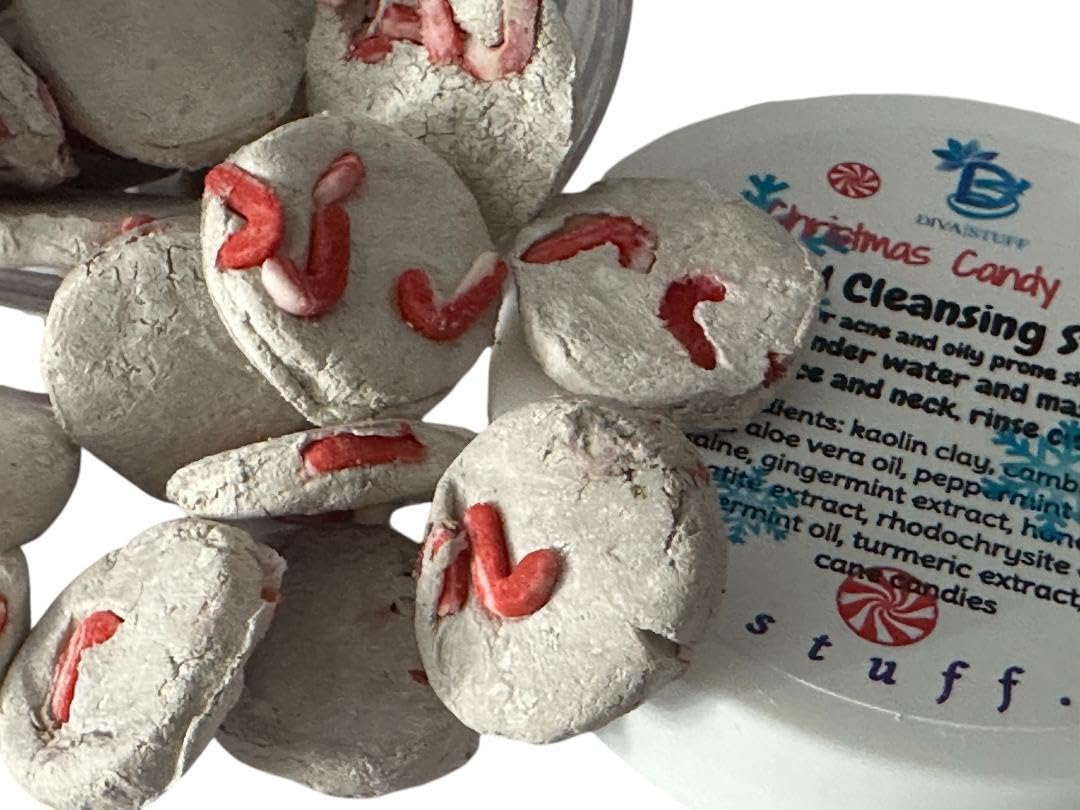 Best Christmas Candy Cane Facial Cleansing Stones for Oily & Acne-Prone Skin - Natural Exfoliating Skincare Gift for Women - Perfect for Holiday Self-Care & Spa Nights