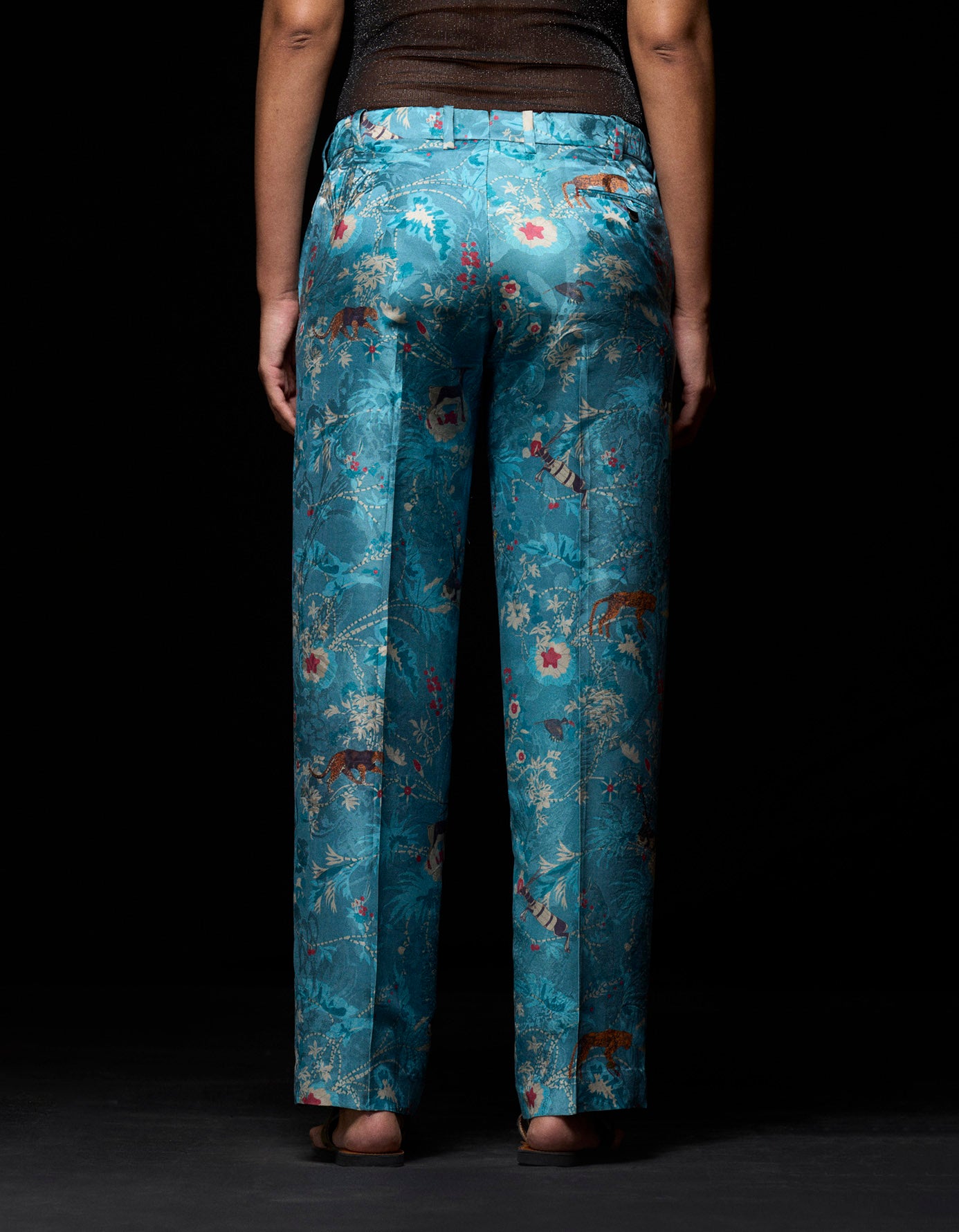 Premium Straight Fit Silk Damask Trousers in Blue - Elegant Office Wear & Formal Occasions