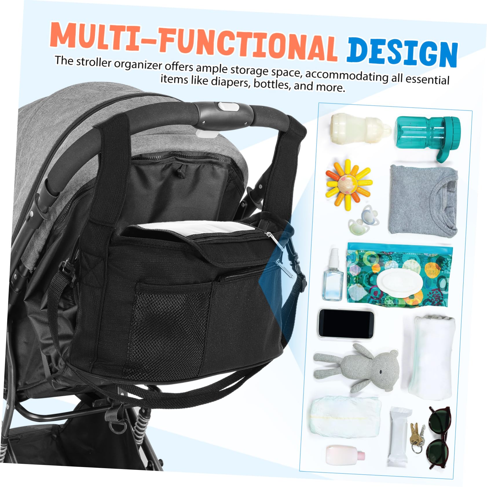 Portable Baby Stroller Organizer with Cup Holder - Travel Storage Attachment & Tote Bag for Diapers, Toys, Snacks - Perfect for Walks, Shopping & Family Outings