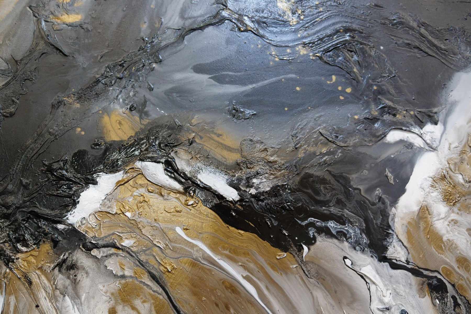 Black Gold Textured Abstract Canvas Painting 75