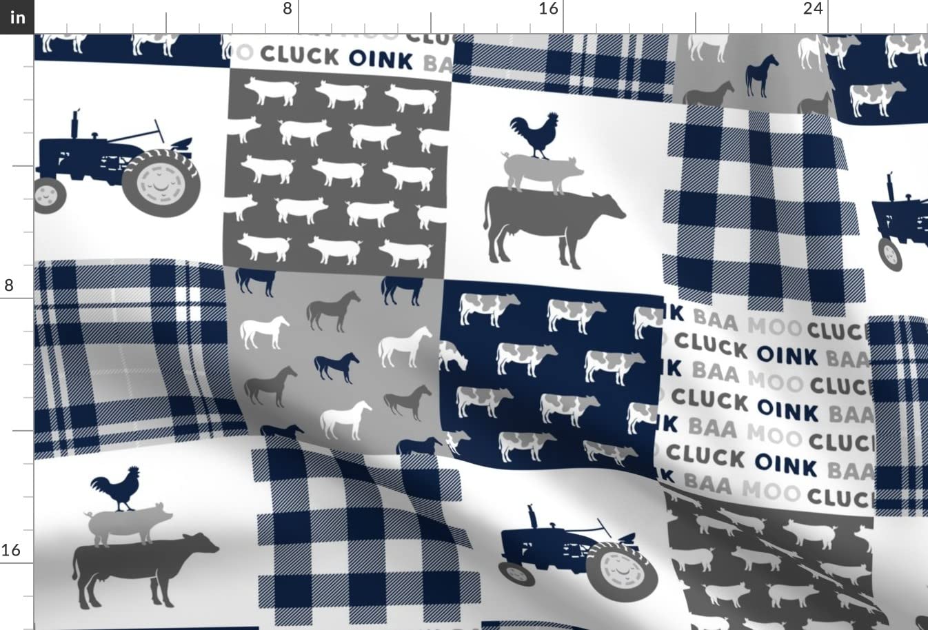 Farm Patchwork Blue Buffalo Plaid Tractor Country Rustic Quilt Topper Fabric by Spoonflower - Printed on Soft Minky Fabric by The Yard for Sewing Baby Blankets, Quilt Backing & Plush Projects - Perfect for Nursery Decor, DIY Crafts & Cozy Home Textiles
