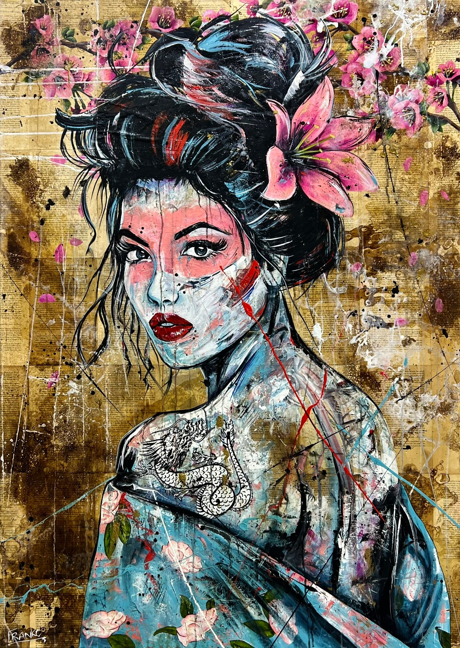 140cm x 100cm Japanese Geisha Abstract Realism Canvas Art Painting - Wall Decor for Living Room, Bedroom, Office & Book Club