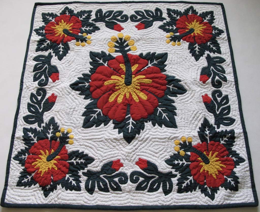 Hawaiian Quilt Wall Hanging & Baby Crib Blanket - 100% Handmade Quilted & Appliquéd Cotton - 42