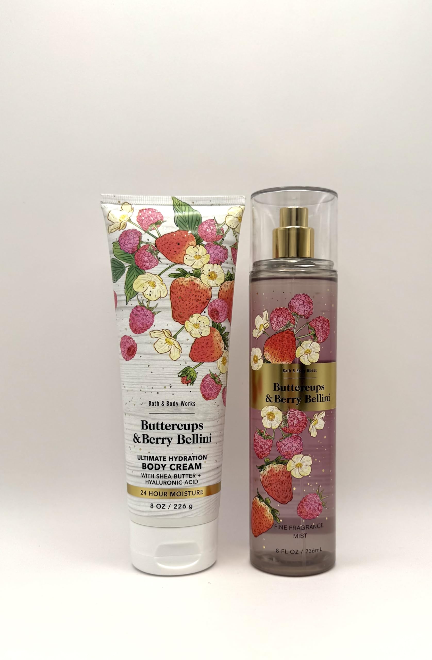Buttercups & Berry Bellini Bath & Body Gift Set - 8 oz Hydrating Body Cream & 8 fl oz Fragrance Mist | Luxurious Skincare & Aromatherapy for Spa Days, Self-Care & Gift Giving