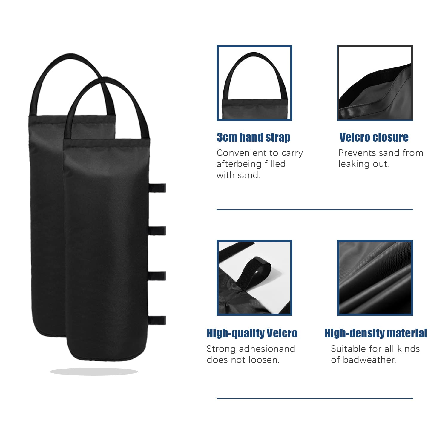 Heavy Duty Sandbag Weights for Pop Up Canopy Tent & Video Stand - Set of 4 Black Stabilizing Bags (No Sand Included) - Perfect for Outdoor Events, Trade Shows & Photography Studios