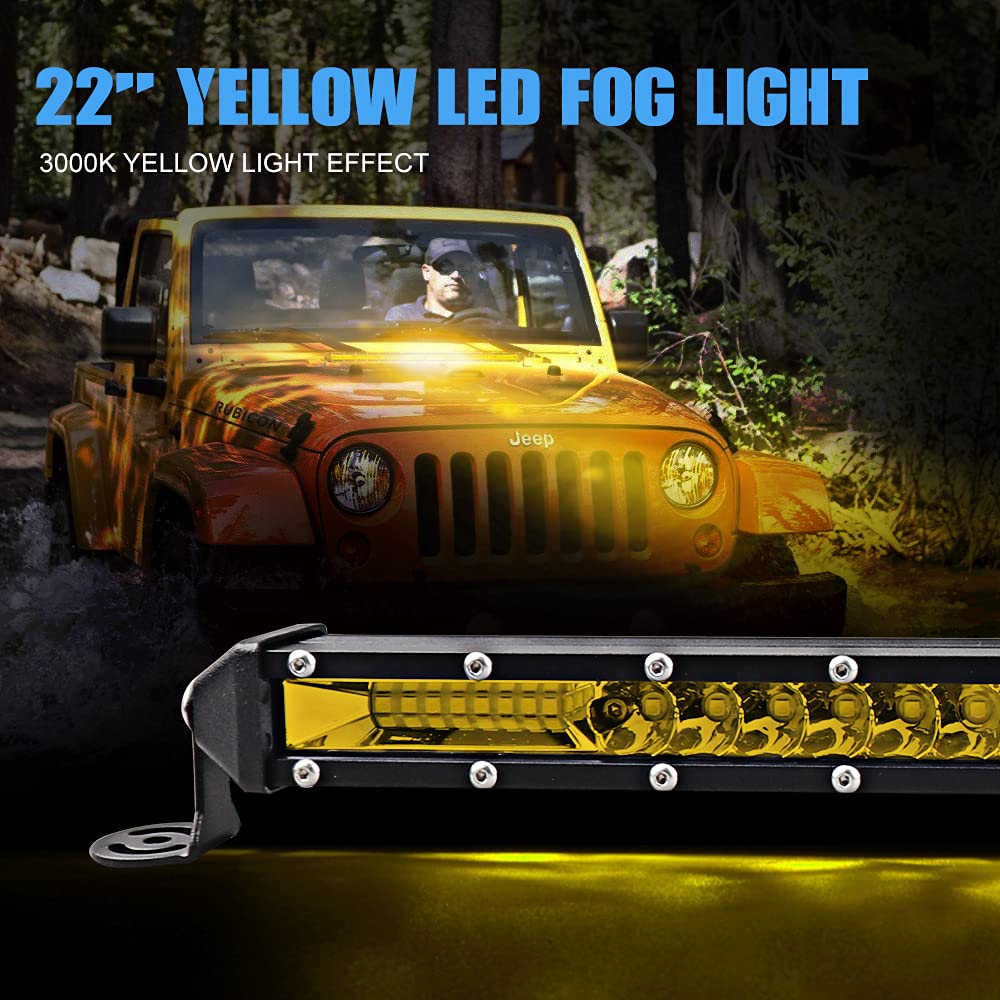 20 Inch Yellow LED Light Bar - Ultra Slim Off-Road Flood Spot Combo Beam for SUV, UTV, ATV, Trucks & Boats | Waterproof Work Light for Night Driving, Camping & Outdoor Adventures