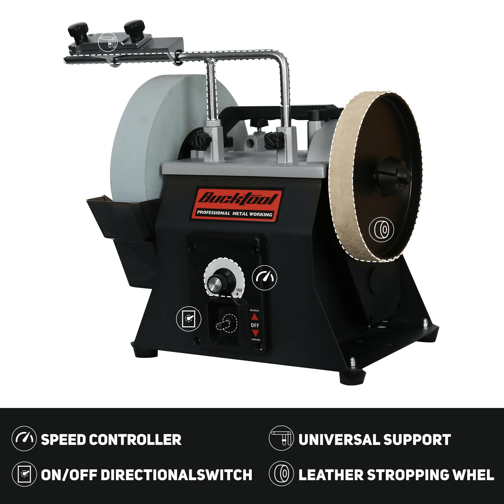 BUCKTOOL 10-Inch Variable Speed Wet Sharpening System – 1.2-Amp Two-Direction Water Cooled Wet Stone Grinder (90-160RPM) – Professional Bench Grinder for Knives, Chisels, Axes & Tools (Model SCM8103) – Perfect for Woodworking, Metalworking & DIY Sharpening Projects