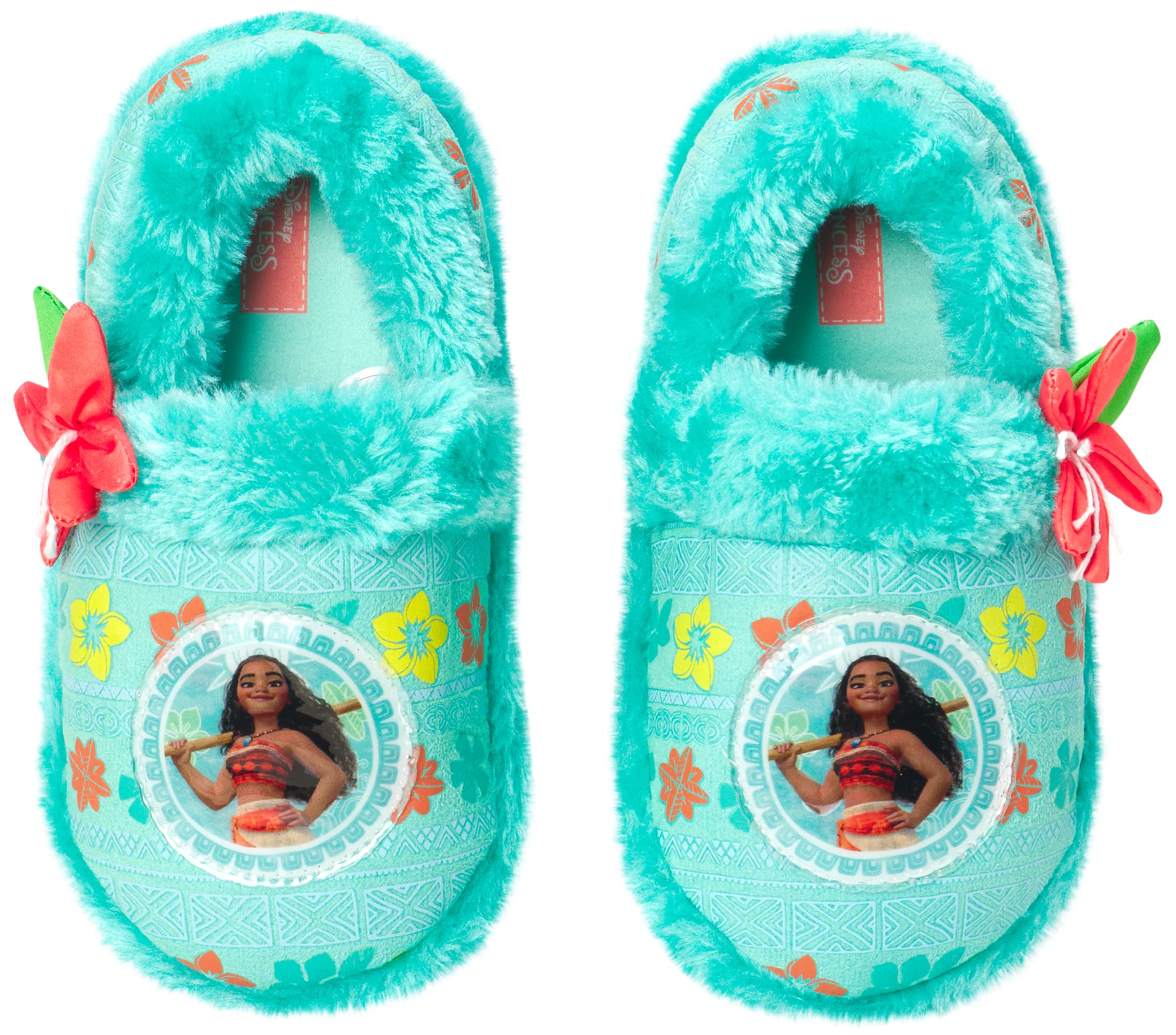 Disney Moana Princess Plush Fuzzy Slippers for Toddler & Little Girl - Soft & Comfortable House Shoes for Kids Indoor/Outdoor Wear - Perfect for Playtime, Bedtime & Cosplay