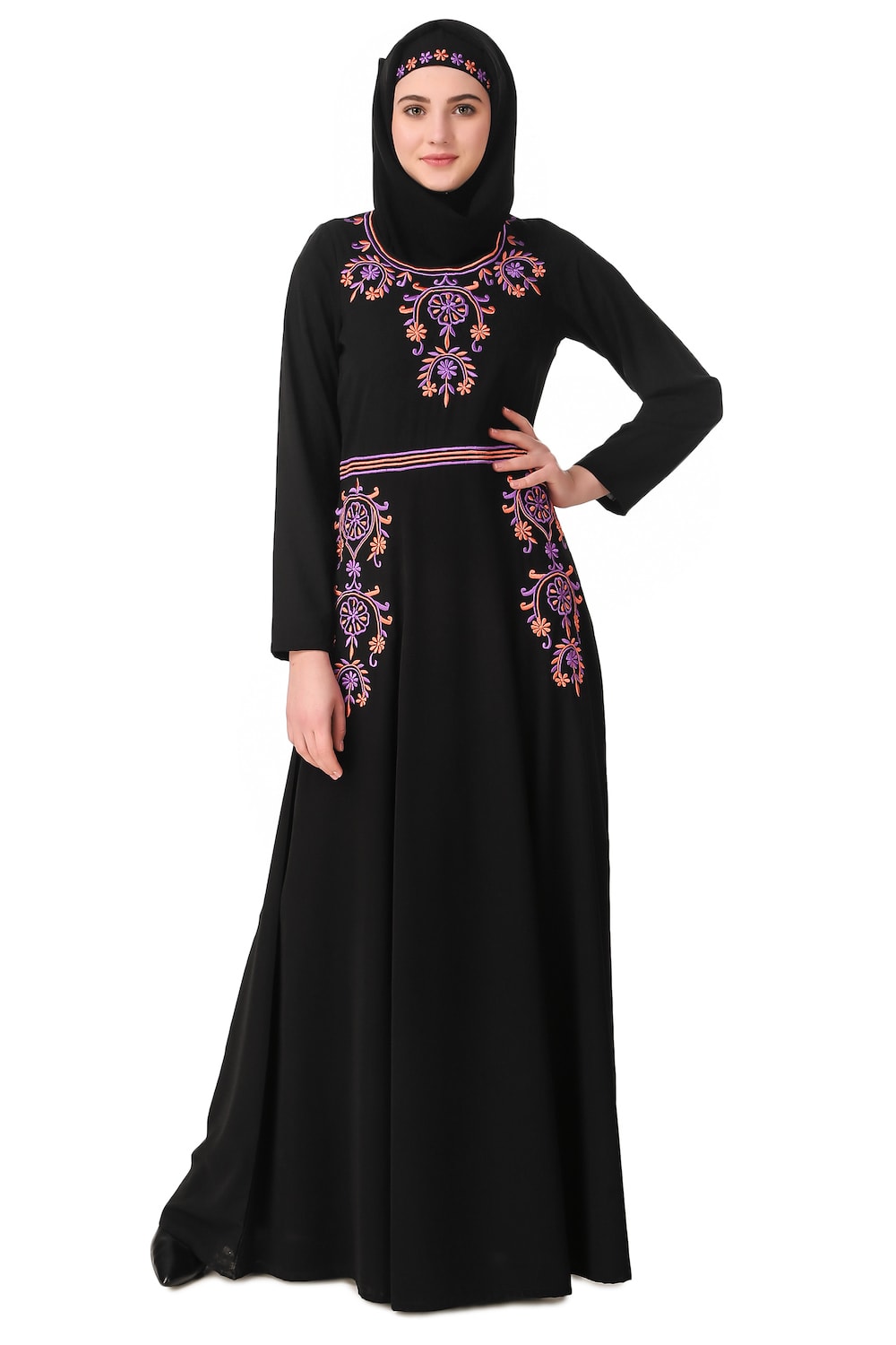 Exquisite Floral Hand Embroidered Anarkali Abaya Dress for Women - Elegant Islamic Modest Wear for Eid, Wedding & Special Occasions