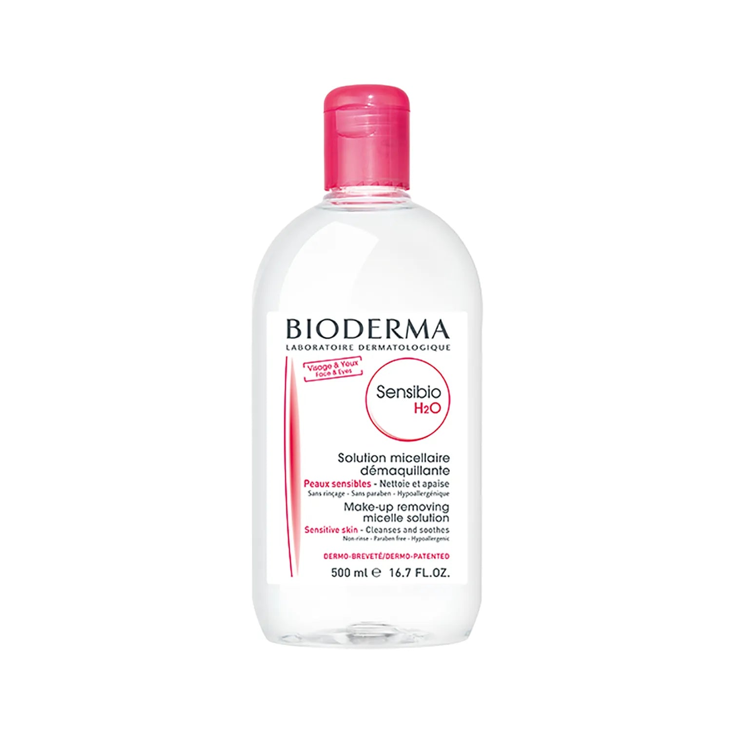 Bioderma Sensibio H2O Micellar Water for Sensitive Skin - 16.9 fl oz (500ml) - Gentle Makeup Remover & Face Cleanser - Perfect for Daily Skincare Routine & Travel