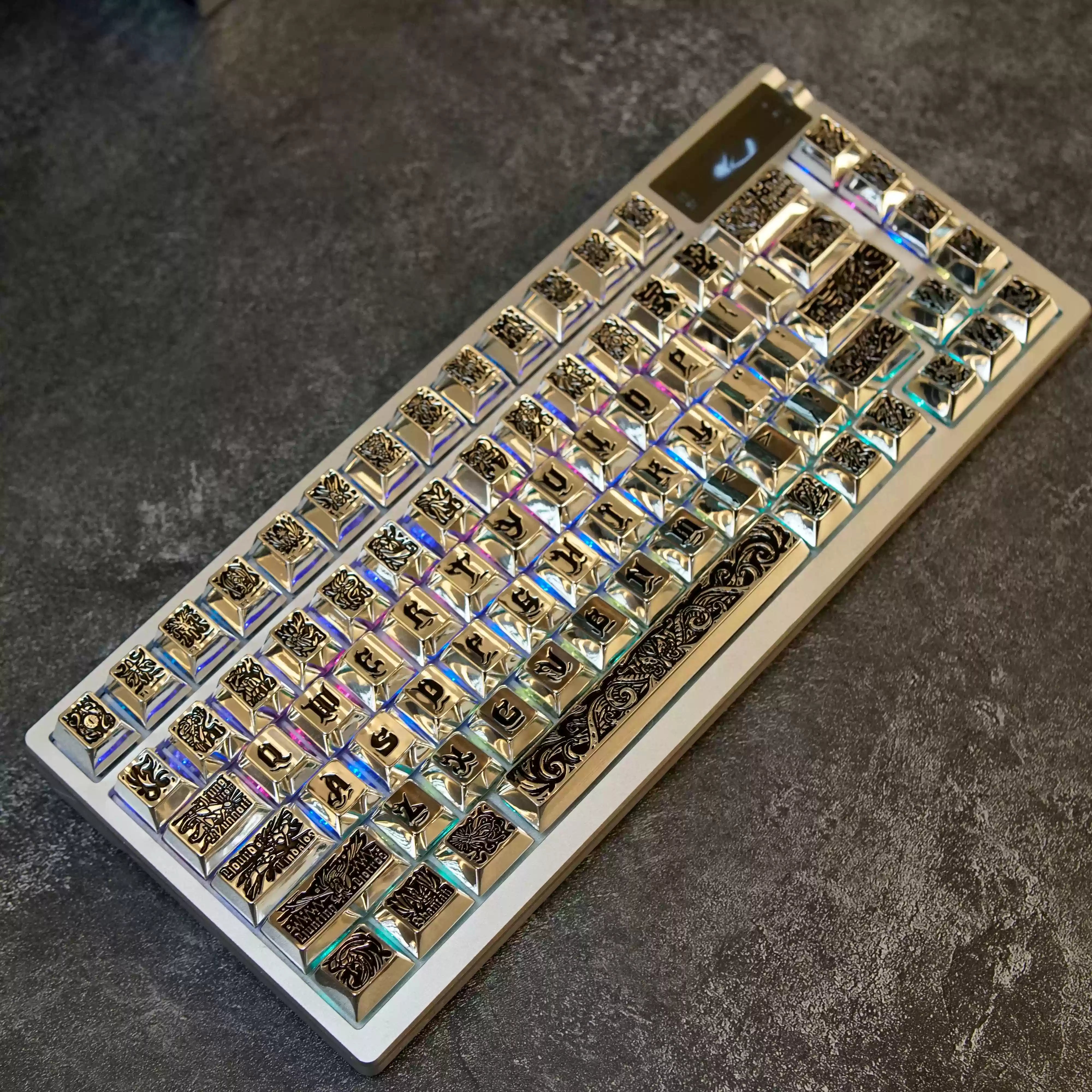 Ancient God Themed Metal Keycap Set - Personalized Mechanical Keyboard Accessories (Silver) for Gaming & Typing Enthusiasts
