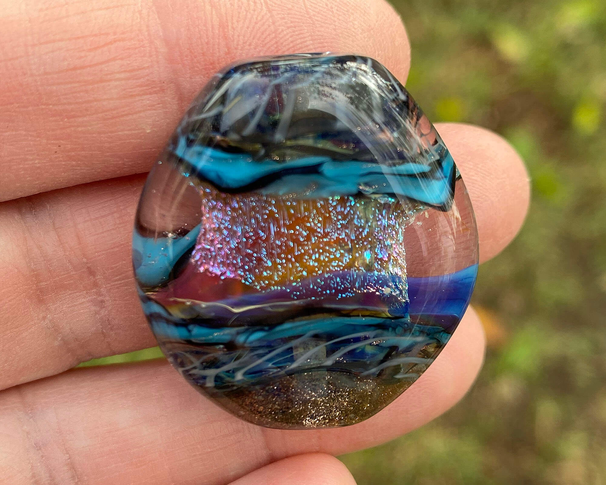 Blue Dichroic Shimmer Lampwork Glass Focal Bead for Jewelry Making - Handmade Artisan Bead for Necklaces, Bracelets & DIY Crafts
