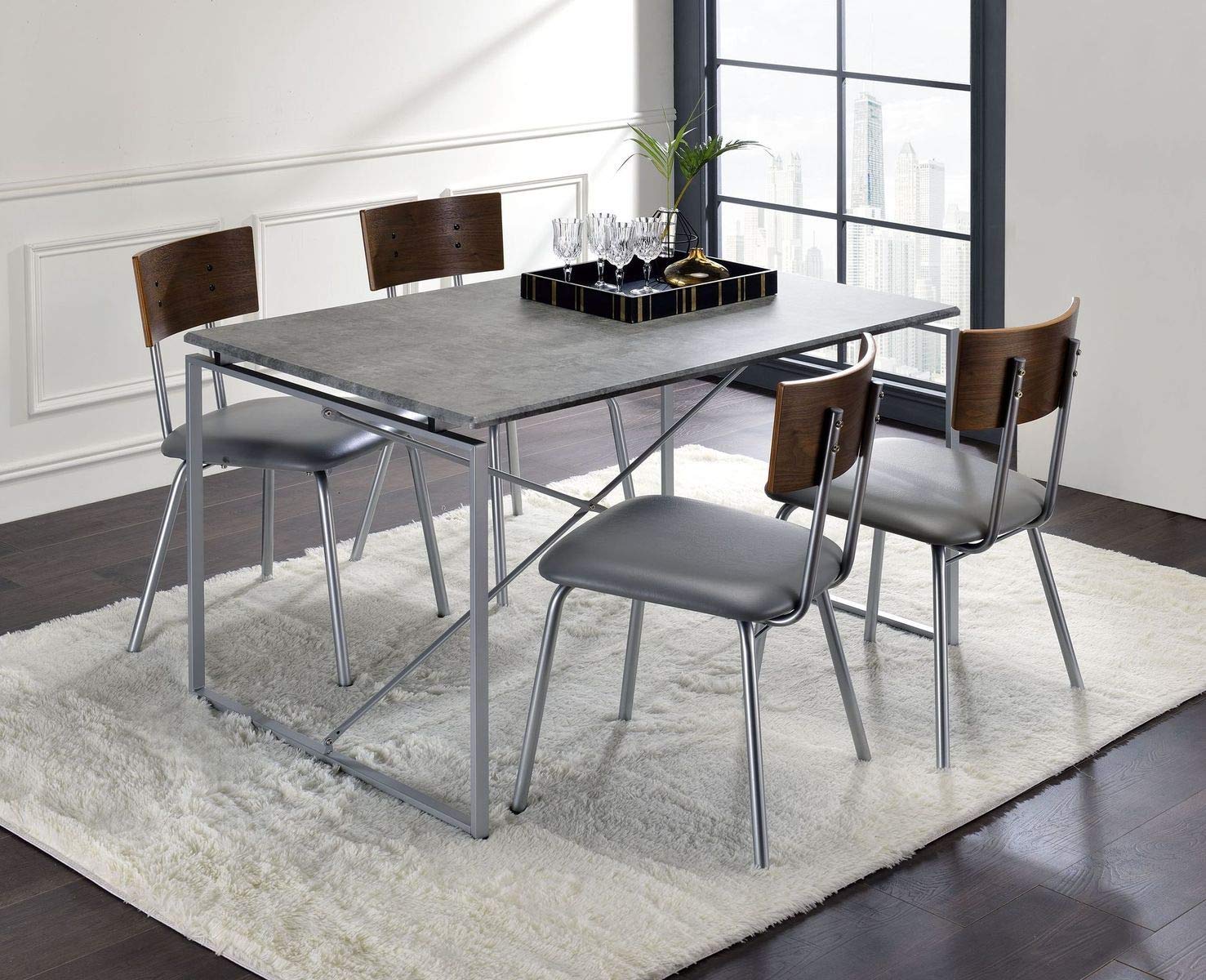 Takefuns 47 Inch Industrial Dining Table - Solid Wood Tabletop with Sturdy Metal Sled Base, Rectangular Kitchen Table & Conference Desk for Dining Room, Office, Restaurant (Silver) | Perfect for Modern Farmhouse, Industrial Decor & Small Space Dining Areas