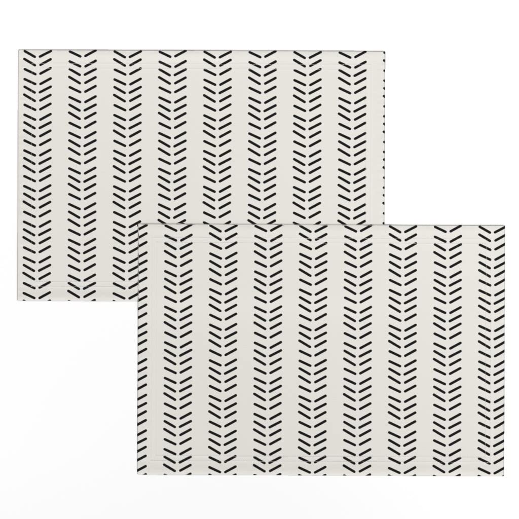 Premium Linen Cotton Canvas Placemats Set of 2 - Herringbone Chevron Minimalist Stripes Tracks Mudcloth Vertical Print Table Mats for Dining Room, Kitchen, and Party Decor