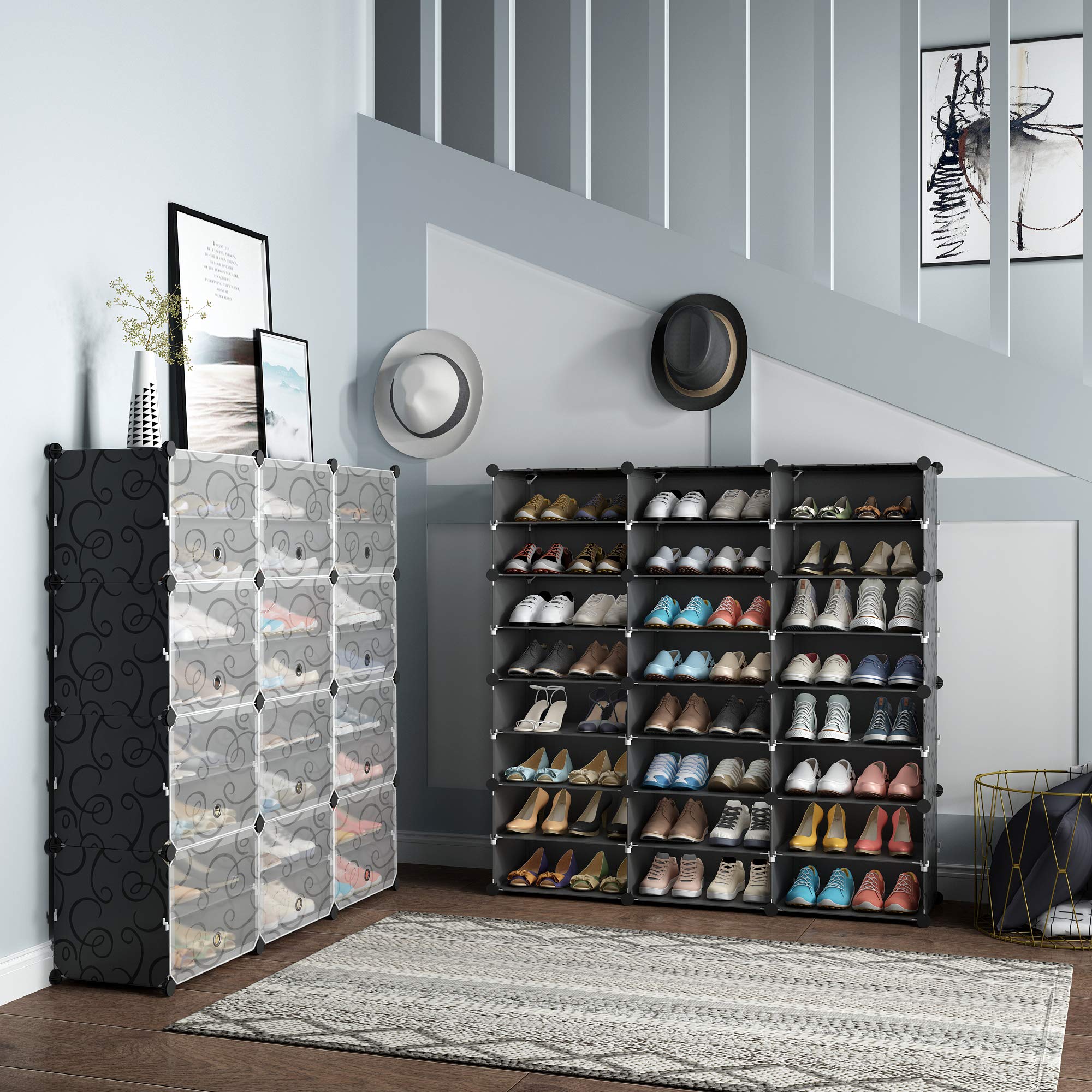 KOUSI 48 Pair Expandable Shoe Rack Organizer - 8 Tier Tower Shelf Storage Cabinet for Heels, Boots & Slippers | Space Saving Closet Organizer for Bedroom, Entryway & Dorm (Black)