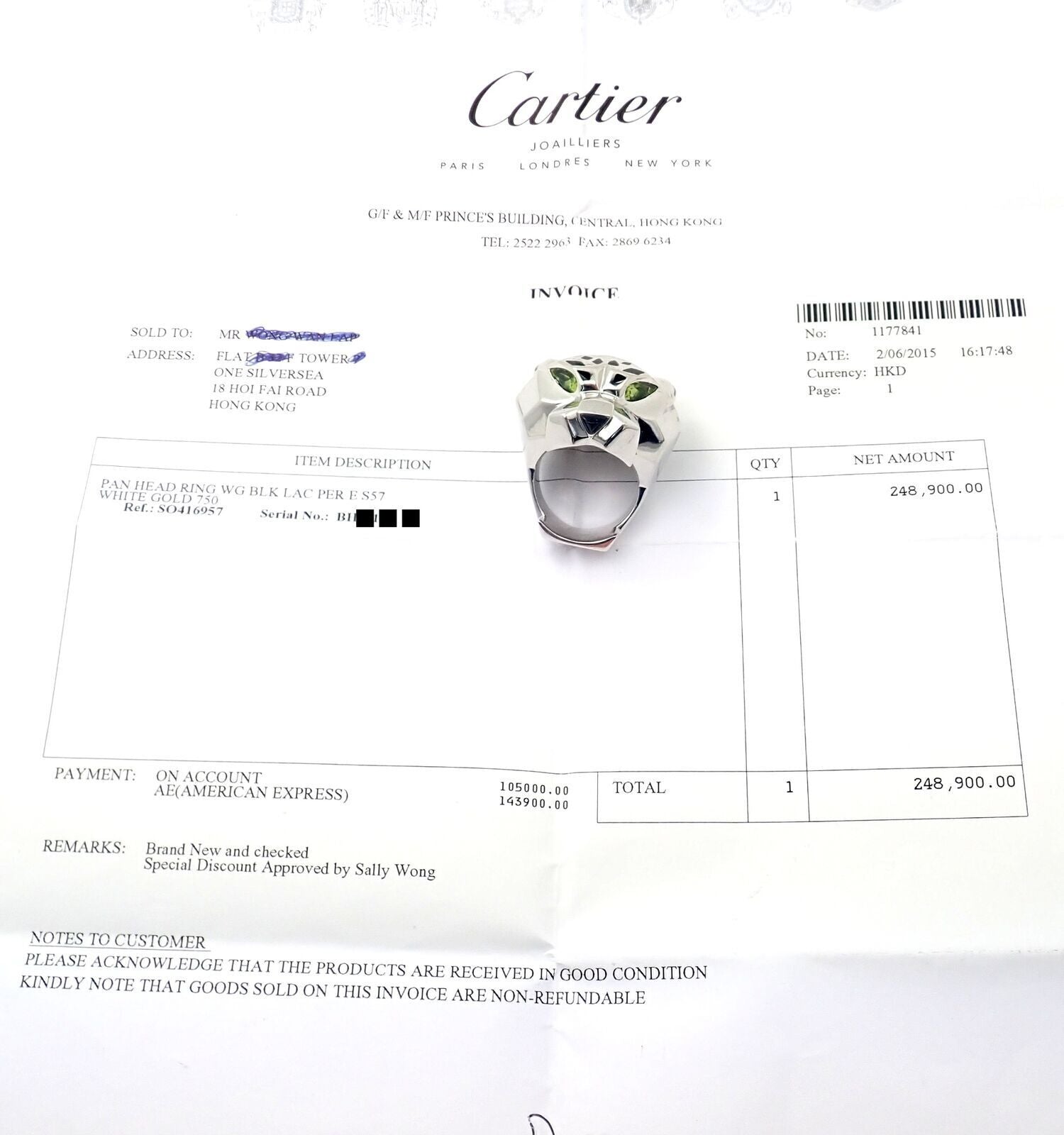 Cartier Panther Panthere 18K White Gold Ring with Peridot, Onyx & Lacquer - Large Size with Certification - Perfect for Luxury Gifts, Anniversary & Special Occasions