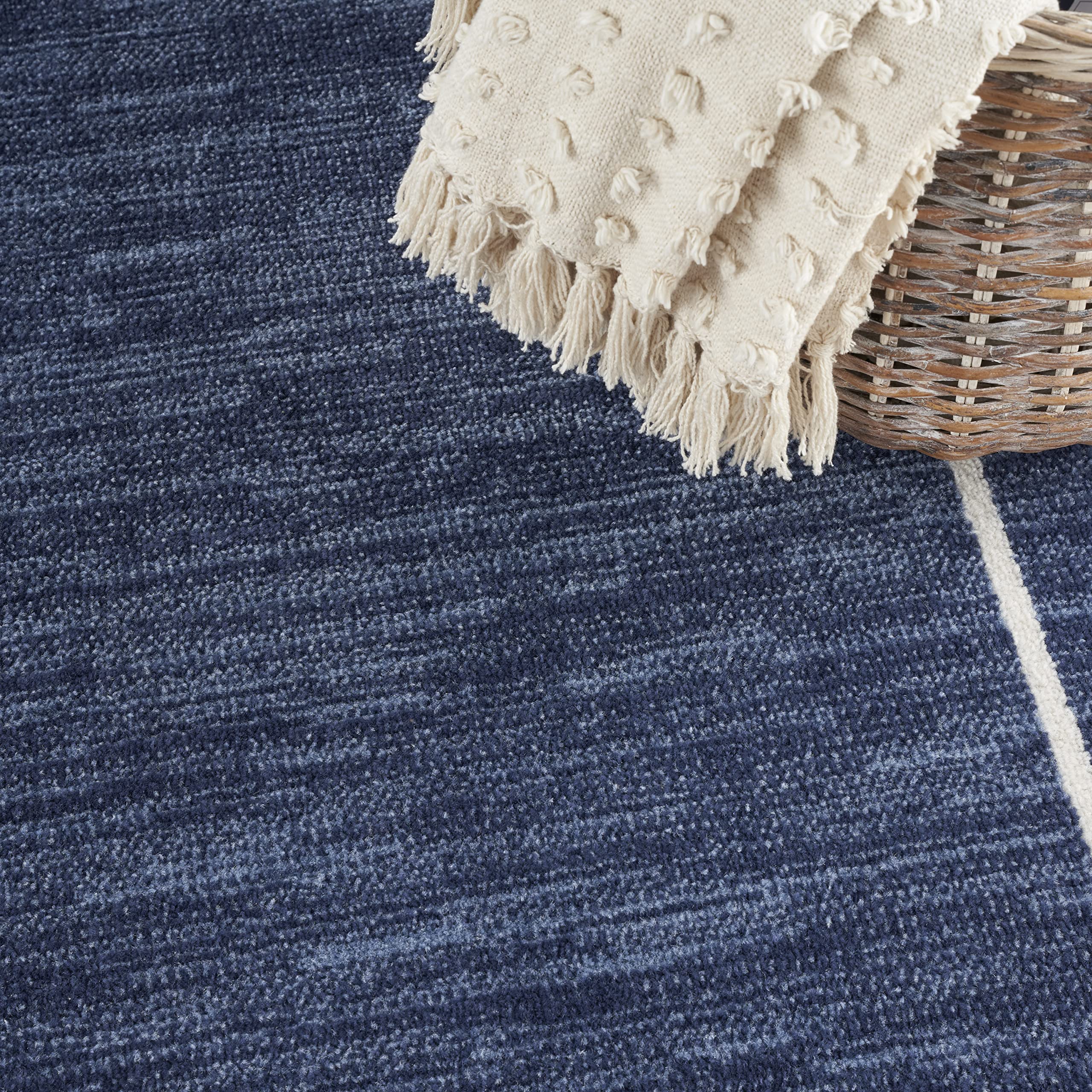 Nourison Essentials 5' x 7' Navy/Ivory Contemporary Area Rug - Soft Polypropylene Indoor Rug for Living Room, Bedroom & Office