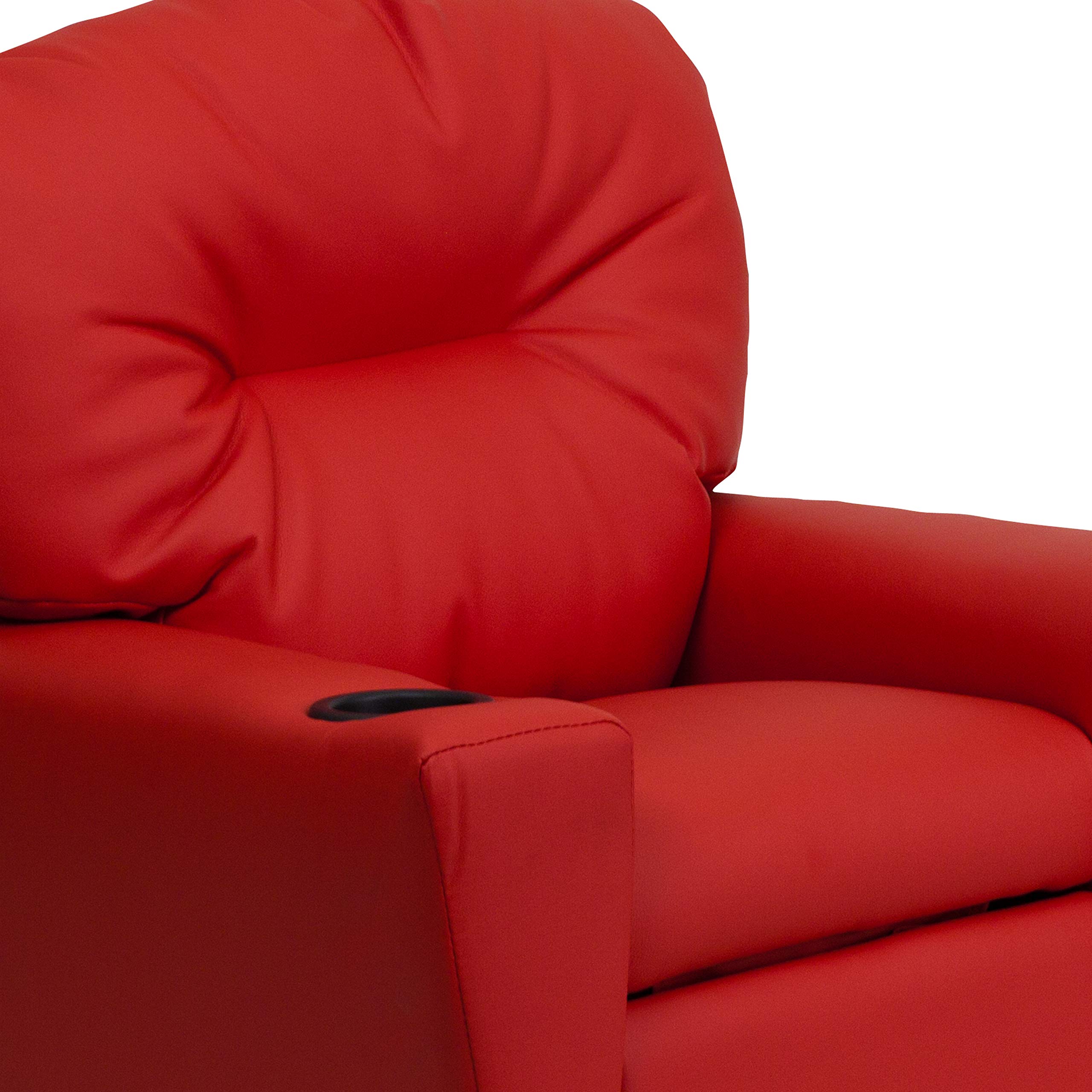 Flash Furniture Chandler Vinyl Kids Recliner with Cup Holder & Safety Recline - Contemporary Reclining Chair for Children (Supports up to 90 lbs, Red) - Perfect for Playrooms, Bedrooms & Movie Nights