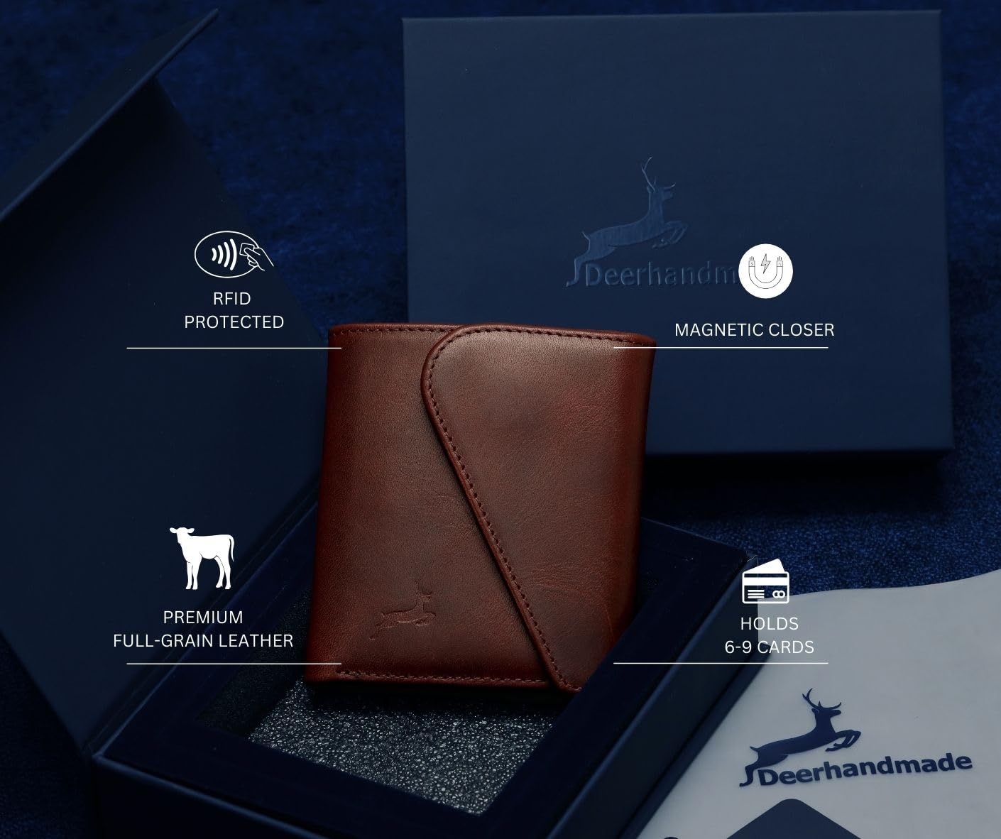Premium RFID Blocking Leather Wallet for Men - Slim Handcrafted Bifold with Magnetic Closure, 12 Card Slots & Gift Box - Ideal for Travel, Business & Everyday Use