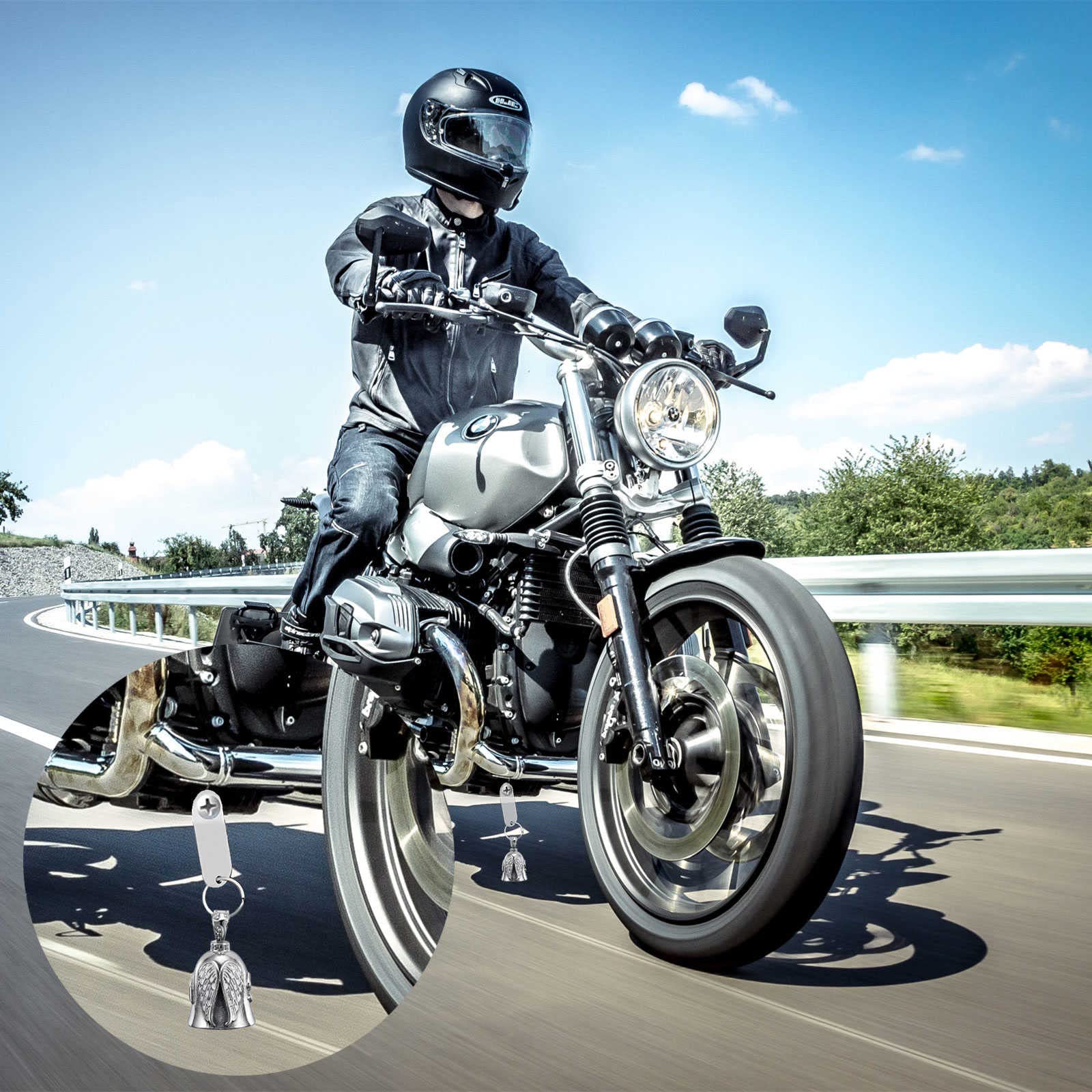 Motorcycle Bell Guardian Angel - Good Luck Keychain & Drive Safe Pendant for Bikers, Riders & Pets | Protective Charm for Motorcycles, Bikes & Pet Collars