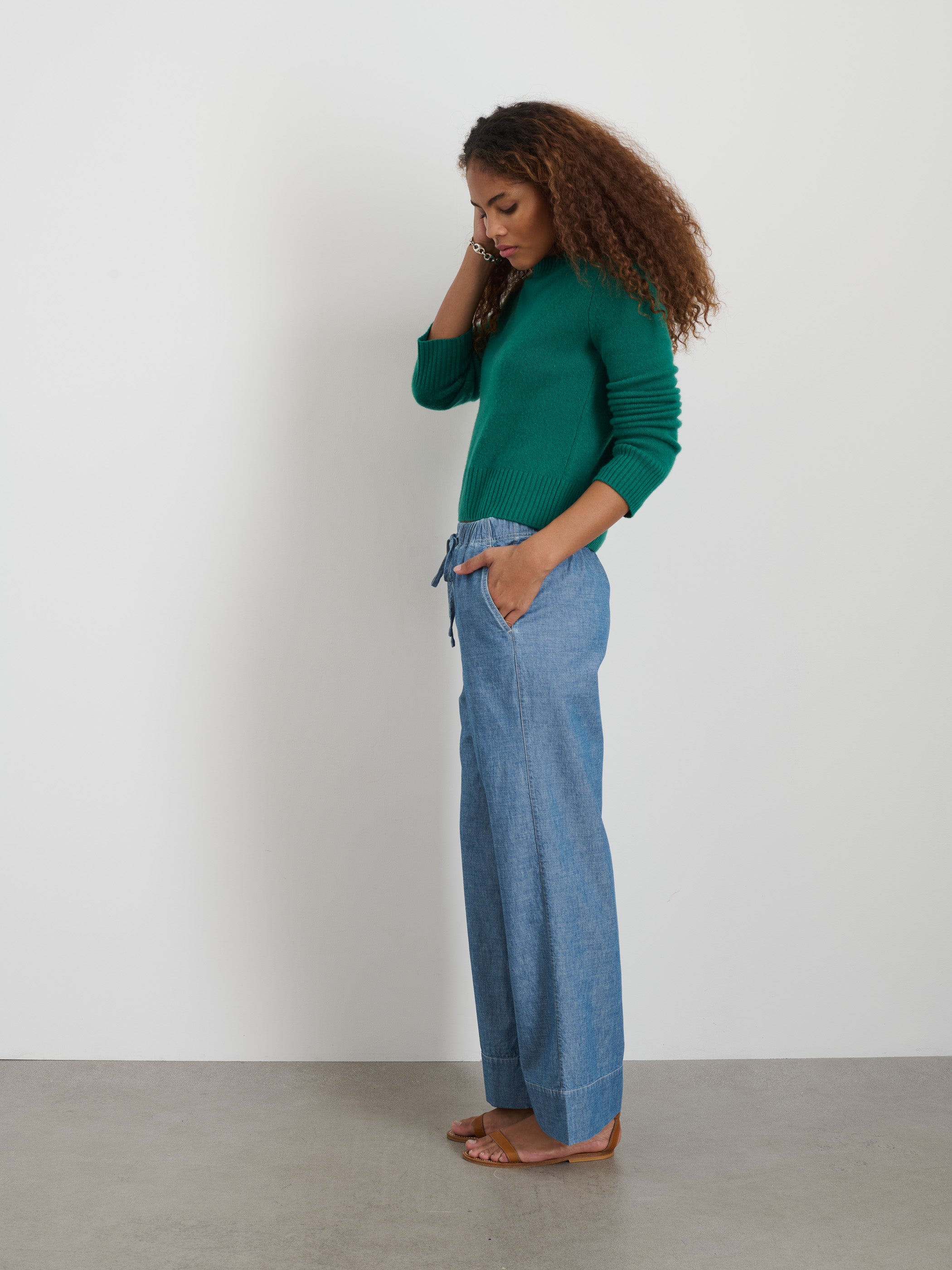 Riley Pant In Chambray - Women's Comfortable Stretch Denim Pants for Casual Wear & Office Outfits