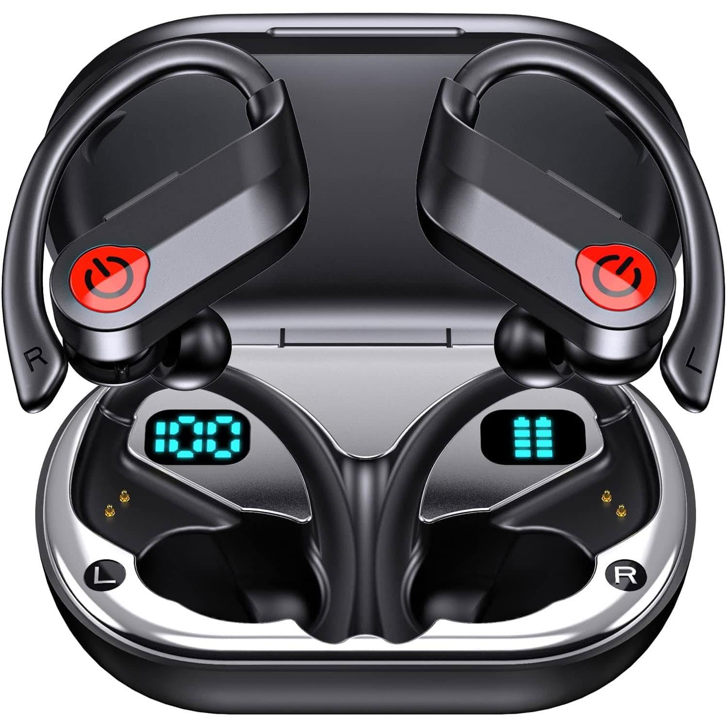 Wireless Bluetooth Earbuds with Ear Hooks - TWS Stereo Headphones with Charging Case, Noise Cancelling Mic - Compatible with Motorola Moto G Power 5G (2025)/Moto G 5G (2025) - Perfect for Running, Workouts & Hands-Free Calls
