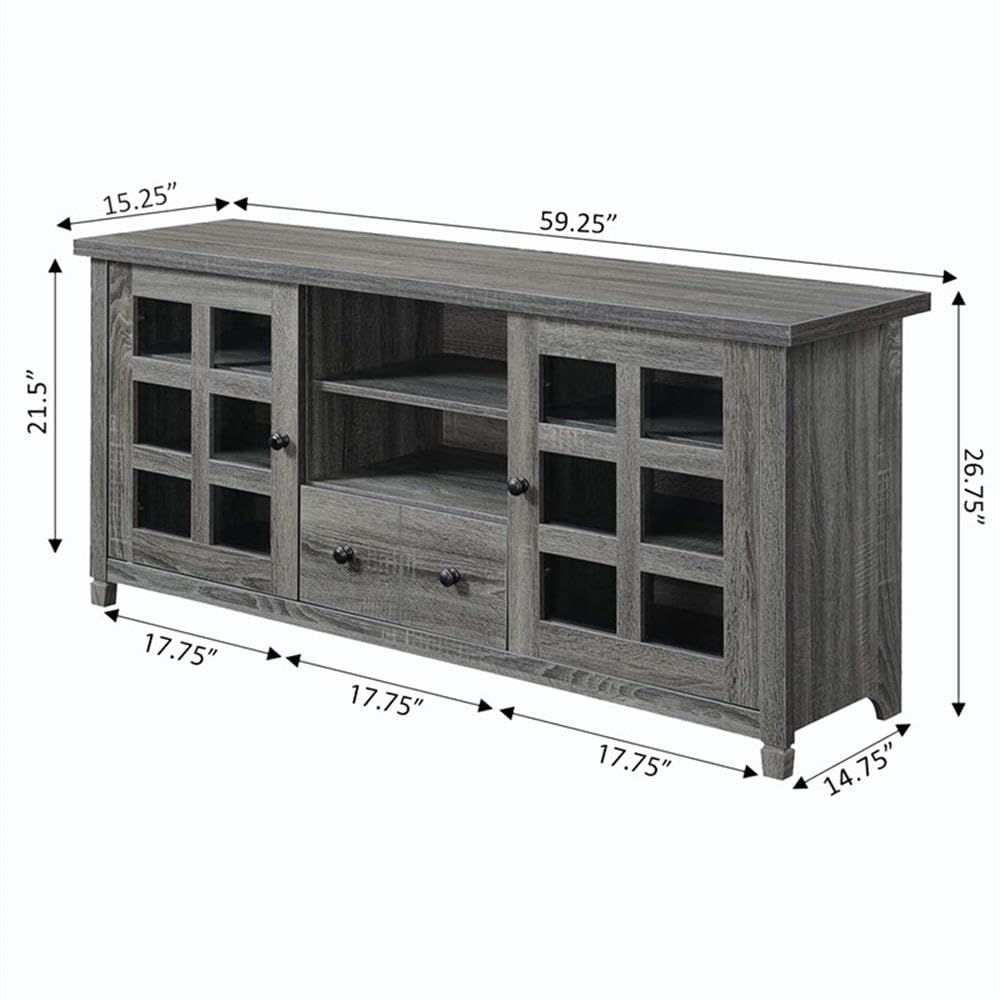 Pemberly Row 60 Inch TV Stand Entertainment Center Console - Modern Weathered Gray Wood Media Cabinet for Living Room, Bedroom & Home Theater