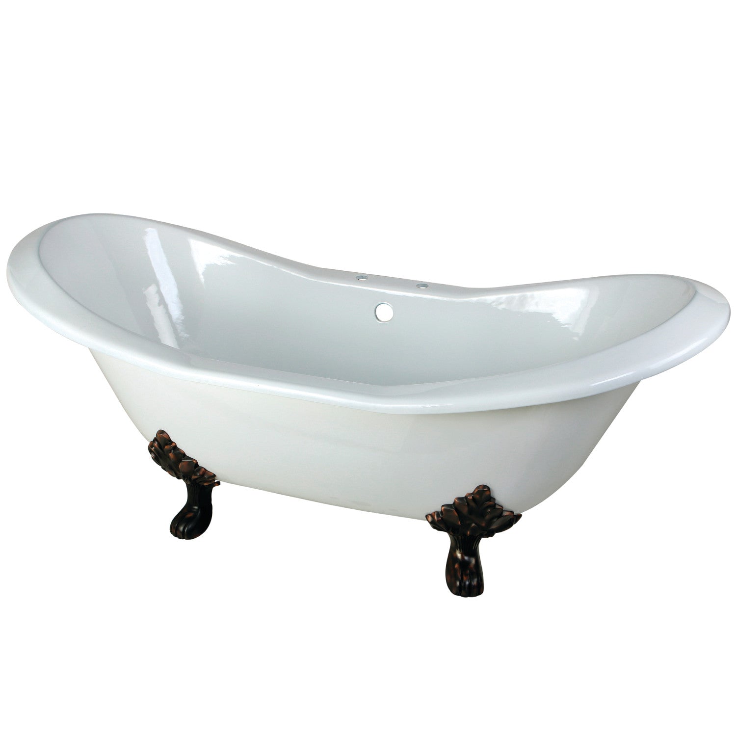 Aqua Eden 72 Inch White Cast Iron Oval Double Slipper Clawfoot Bathtub with Oil Rubbed Bronze Finish - Vintage Freestanding Soaking Tub for Luxury Bathroom & Spa Relaxation