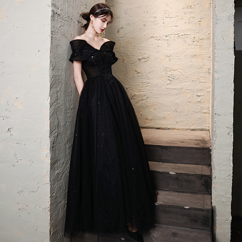 Black Sparkly Off Shoulder Long Prom Dress for Women - Elegant Formal Evening Gown with Sequins - Perfect for Homecoming, Prom Night, Wedding Guest & Special Occasions