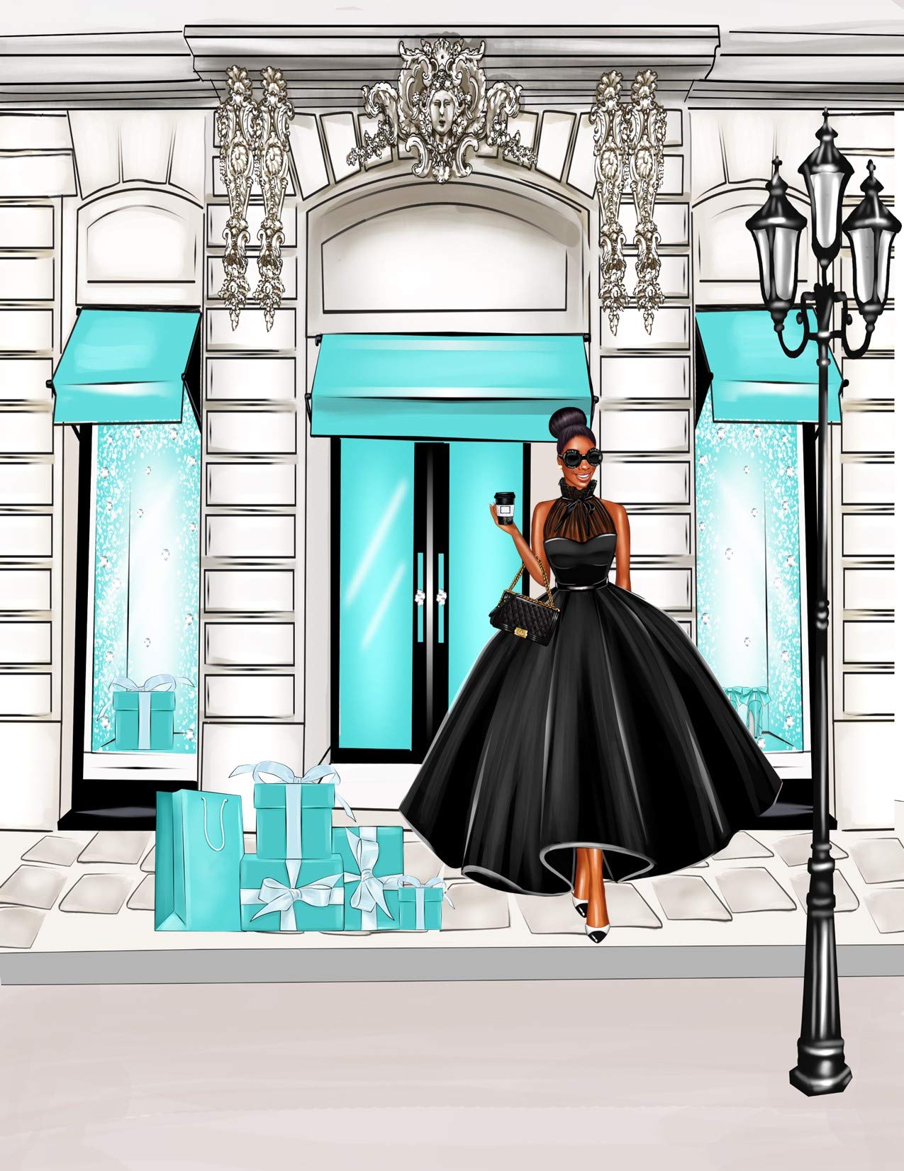 African American Fashion Wall Art - Set of 4 Unframed Prints in Black & Teal for Tween Teen Girl Room Decor | Paris Inspired Bedroom Aesthetic | Perfect for Dorm, Nursery & Gift Giving