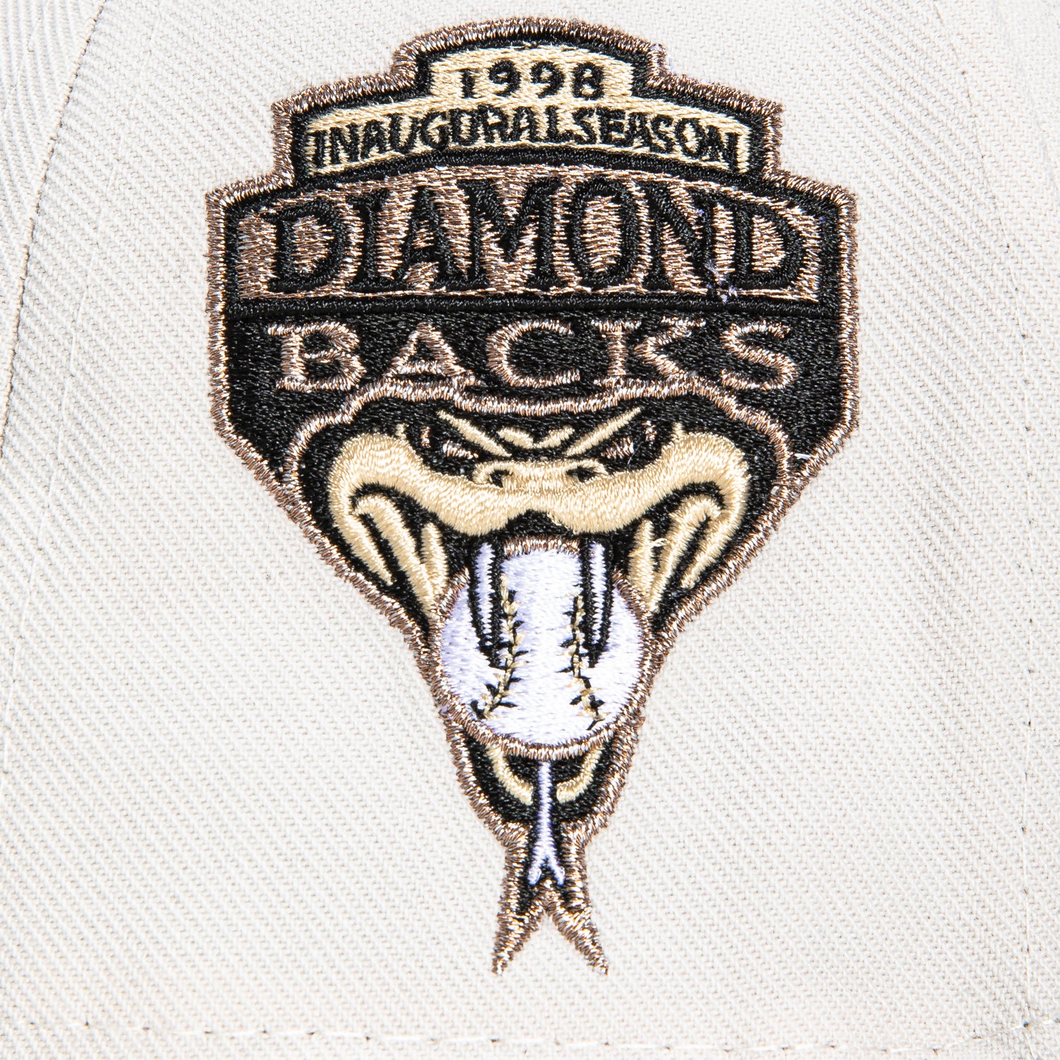 Mitchell & Ness Arizona Diamondbacks Inaugural Patch Script Hat - White & Black Baseball Cap for Men & Women - Perfect for Games, Fan Gear & Streetwear Fashion
