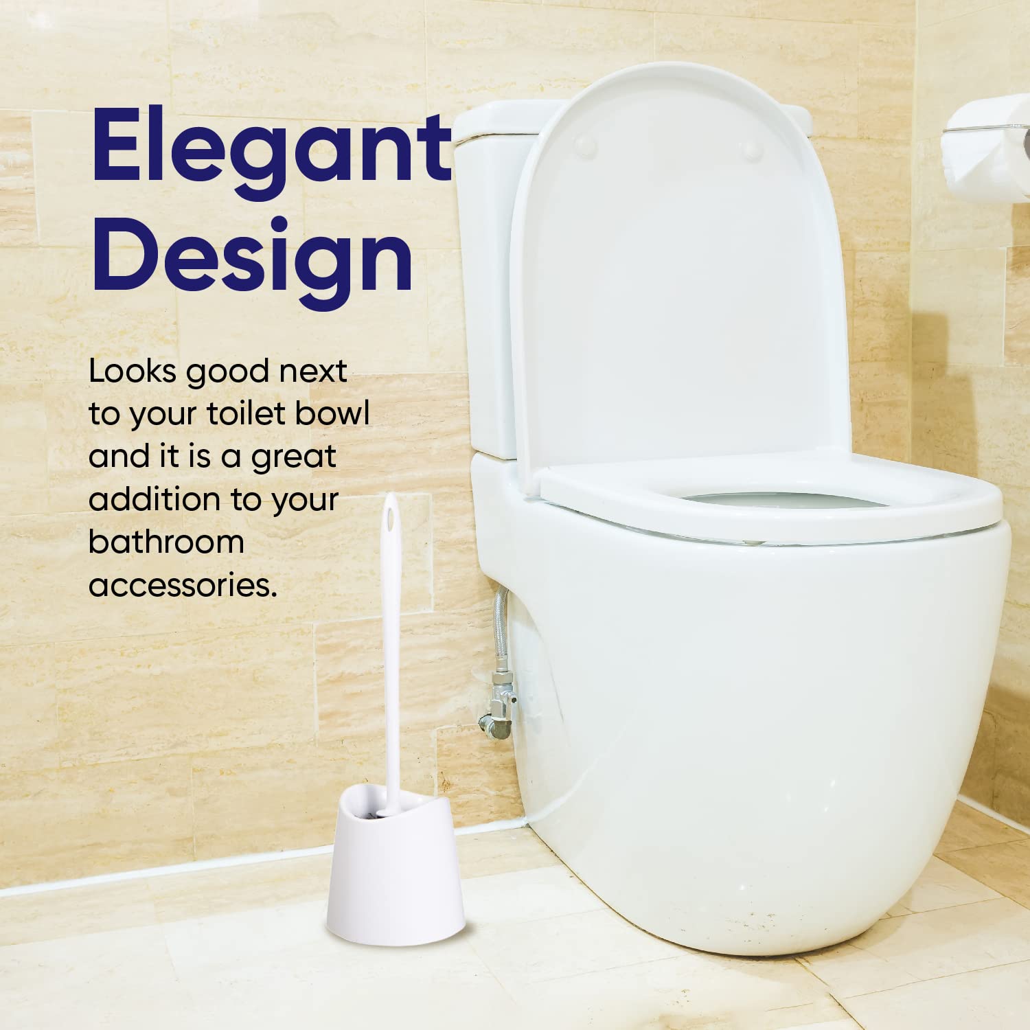 White Toilet Brush and Holder Set - Scrubbing Wand with Storage Caddy for Easy Bathroom Cleaning | Bathroom Essentials, Toilet Bowl Cleaner, Home Cleaning Supplies (Perfect for Bathrooms, Kitchens, RVs & Camping)