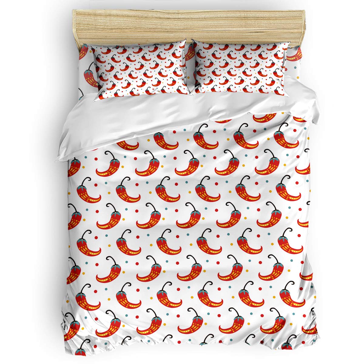 Soft Lightweight Sunflower Duvet Cover Set - 4 Piece Bedding Set with Zipper Closure, Mexican Red Chili Geometric Polka Dot Design - Twin Size for Cozy Bedroom Decor | Perfect for Kids Rooms, Guest Bedrooms & Dorm Essentials