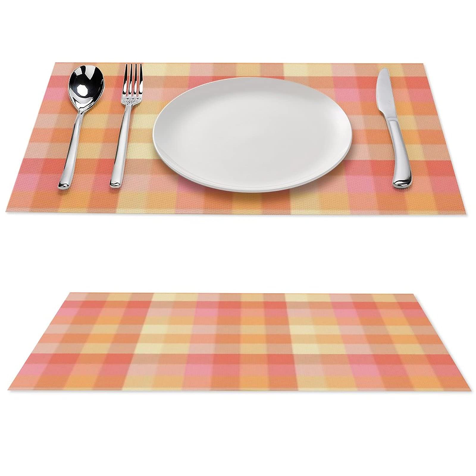 Madras Plaid Creamsicle PVC Table Mat - 17.7x11.8 Inch Heat-Resistant & Colorfast Kitchen Placemat | Easy to Clean Dining Table Accessories | Perfect for Kitchens, Dining Rooms & Outdoor Entertaining