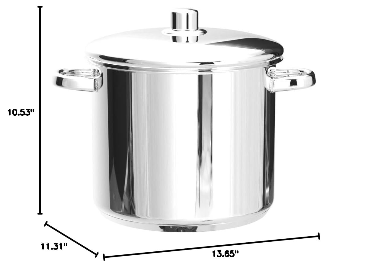 MasterClass 11L Stainless Steel Stock Pot with Lid - Induction-Safe, Silver - Perfect for Soups, Stews & Large Batch Cooking