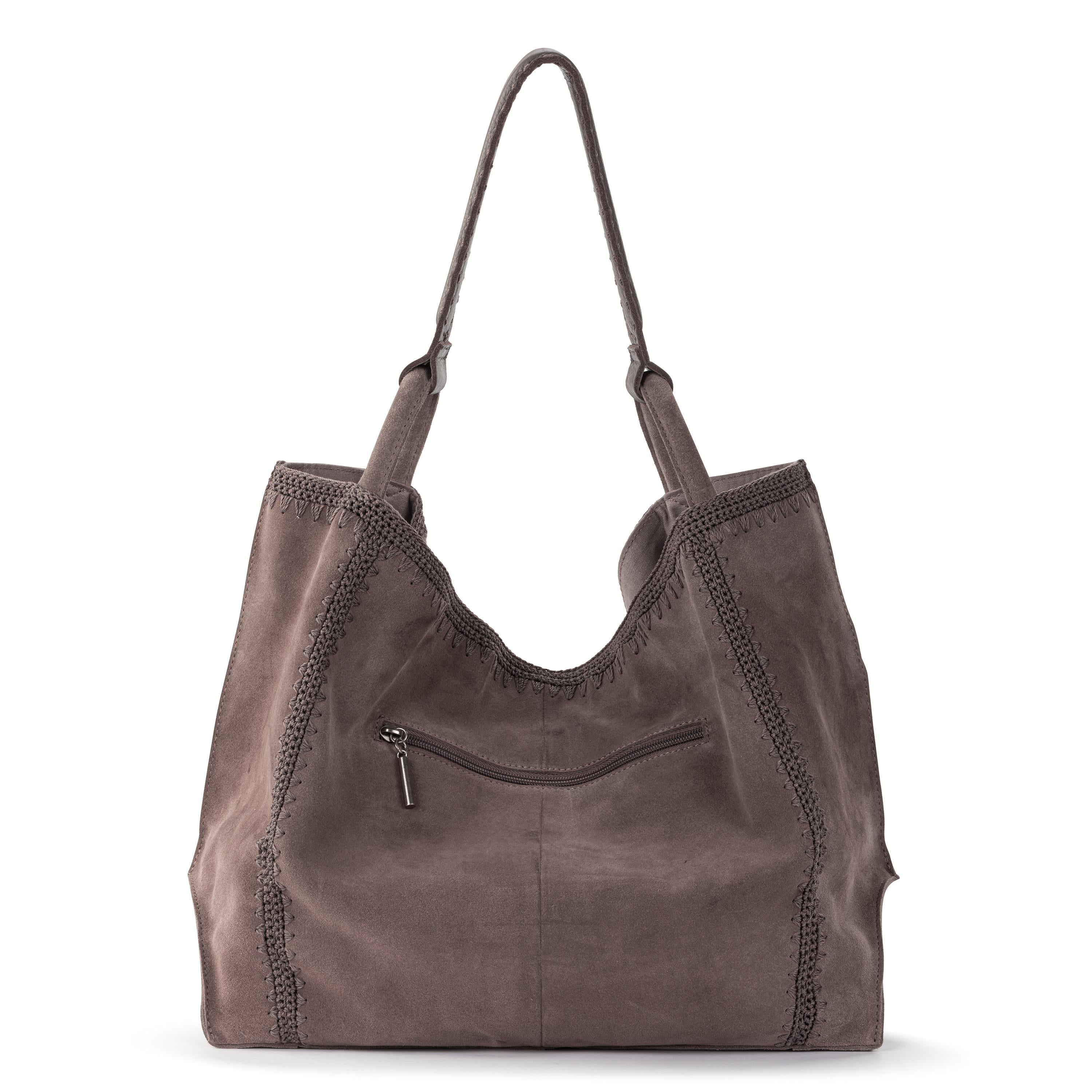 Premium Los Feliz Large Leather Tote Bag with Mushroom Suede Patch - Stylish & Spacious for Work, Travel & Everyday Use