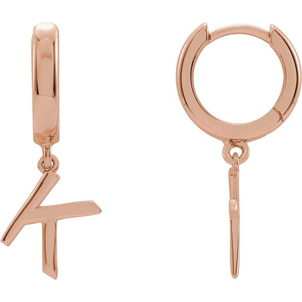 14K Rose Gold Personalized Monogram Initial Letter K Hinged Earrings for Women - Elegant Polished Jewelry Gift for Birthdays, Anniversaries & Special Occasions