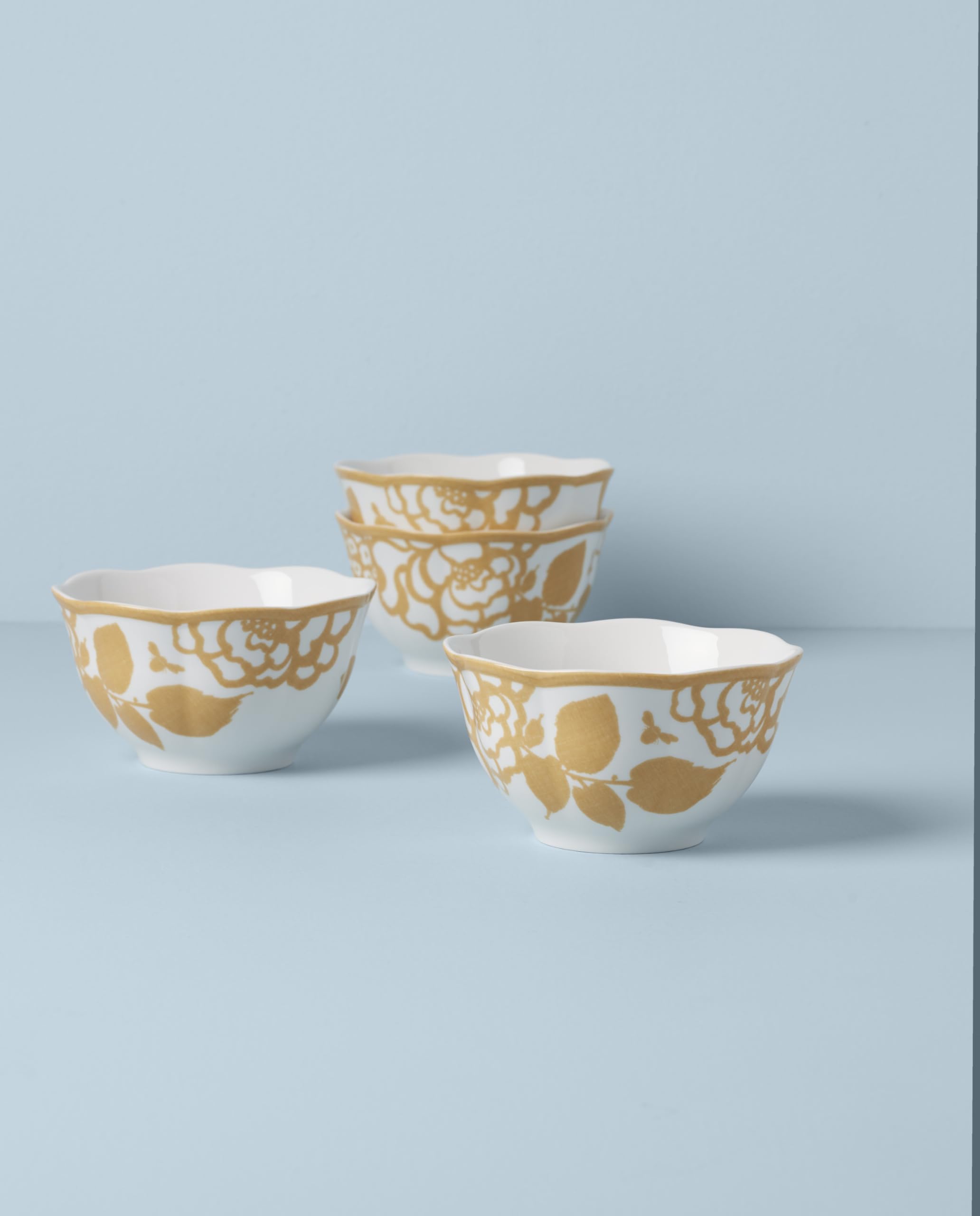Lenox Butterfly Meadow Cottage Rice Bowls Set of 4 - 3.10 LB Goldenrod Ceramic Dinnerware for Home, Kitchen & Dining - Perfect for Asian Cuisine, Soup, Salad & Everyday Meals