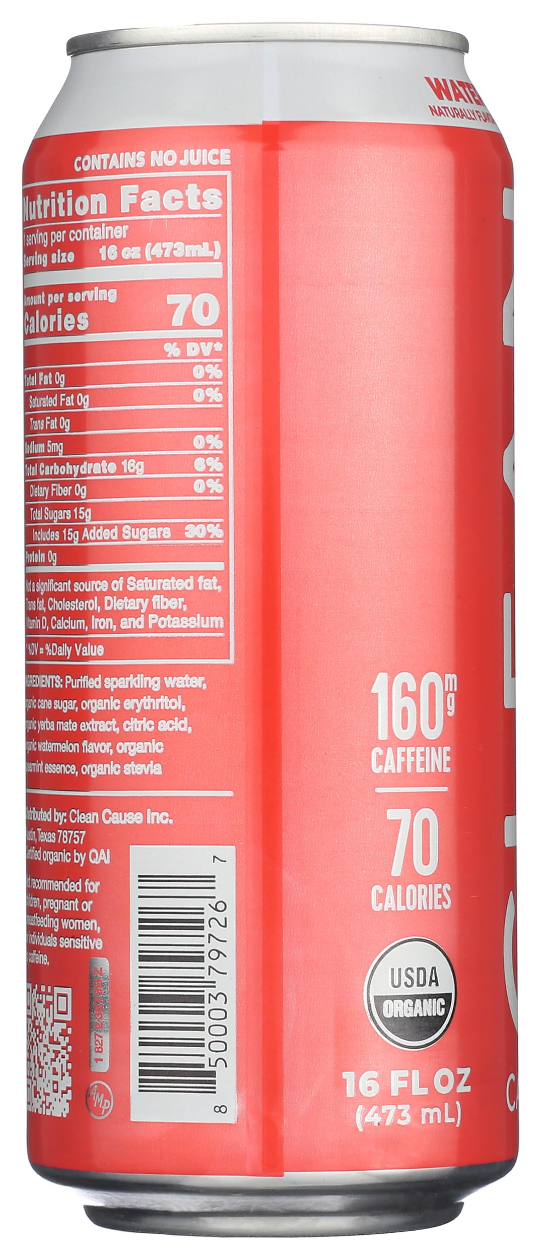 Organic Sparkling Watermelon Mint Yerba Mate Energy Drink - 16 Fl Oz (12 Pack) | USDA Certified, Caffeinated & Refreshing | Perfect for Workouts, Office Boost & Outdoor Adventures