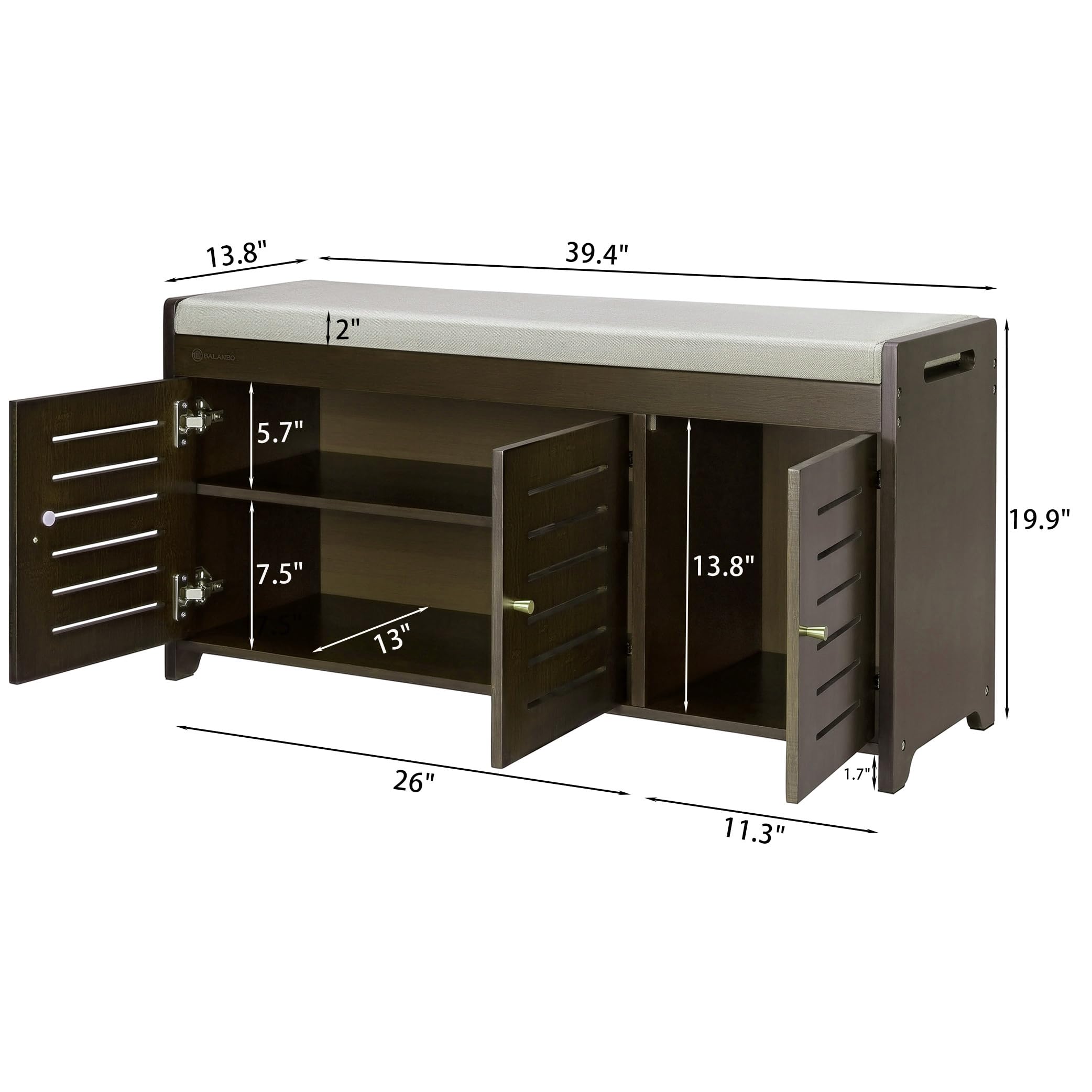 Brown Bamboo Shoe Storage Bench with Cushioned Seat - Entryway Shoe Rack Cabinet for Home Organization | Perfect for Hallway, Closet & Mudroom Storage Solutions